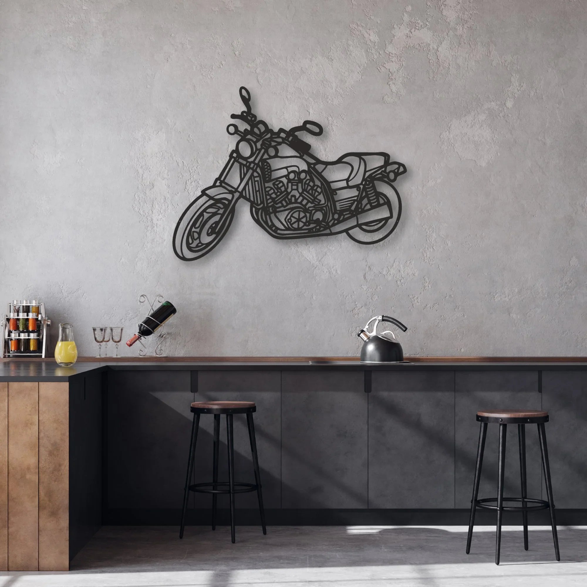 1992 Yamaha VMAX 1200 Classic Motorcycle Silhouette Metal Wall Art - Moto Garage Decor