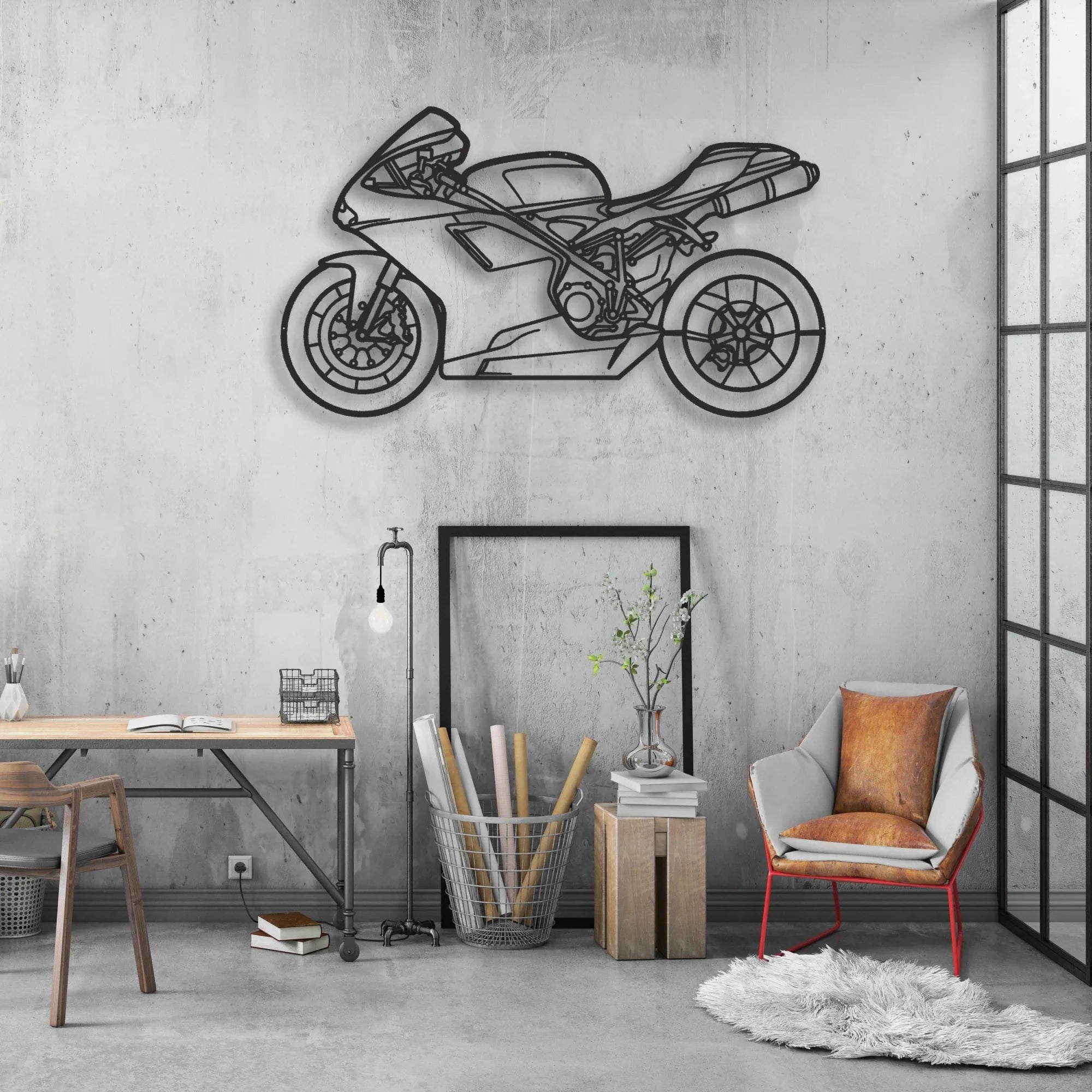 2009 Ducati 848 Classic Motorcycle Silhouette Metal Wall Art - Moto Garage Decor