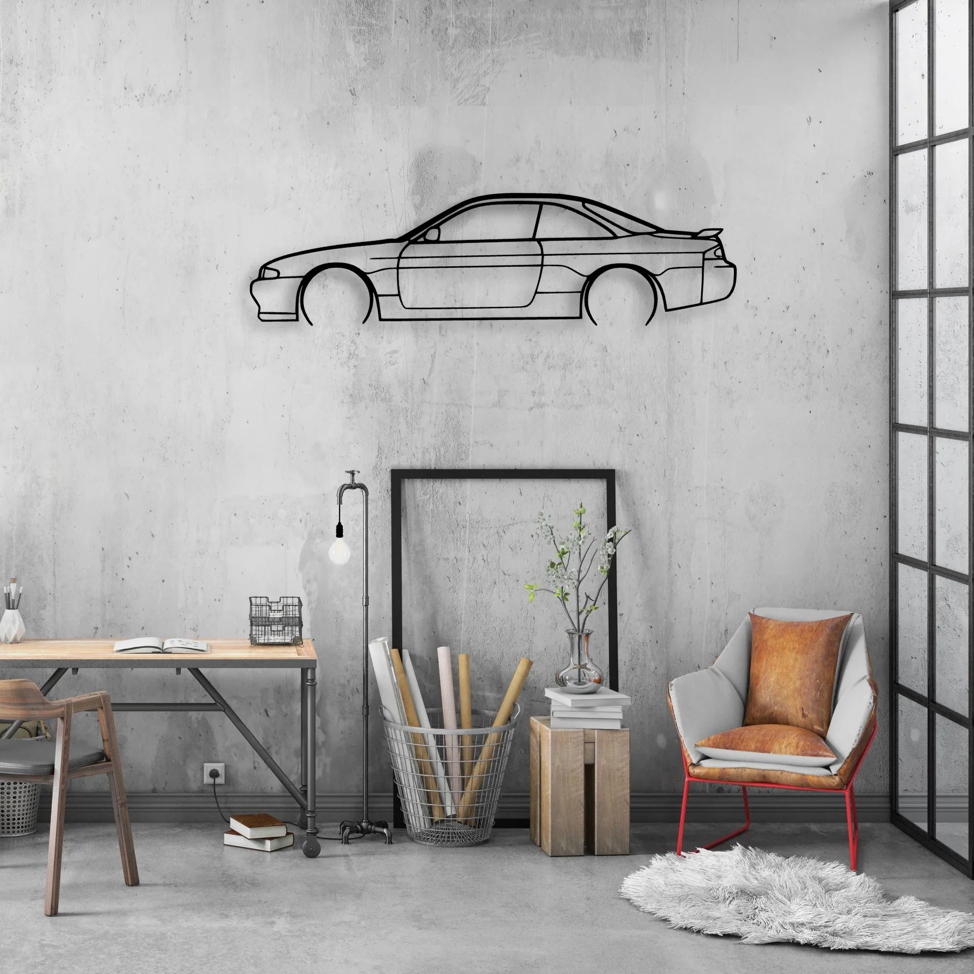200sx s14 2 Classic Silhouette Metal Wall Art - Automotive Garage Decor