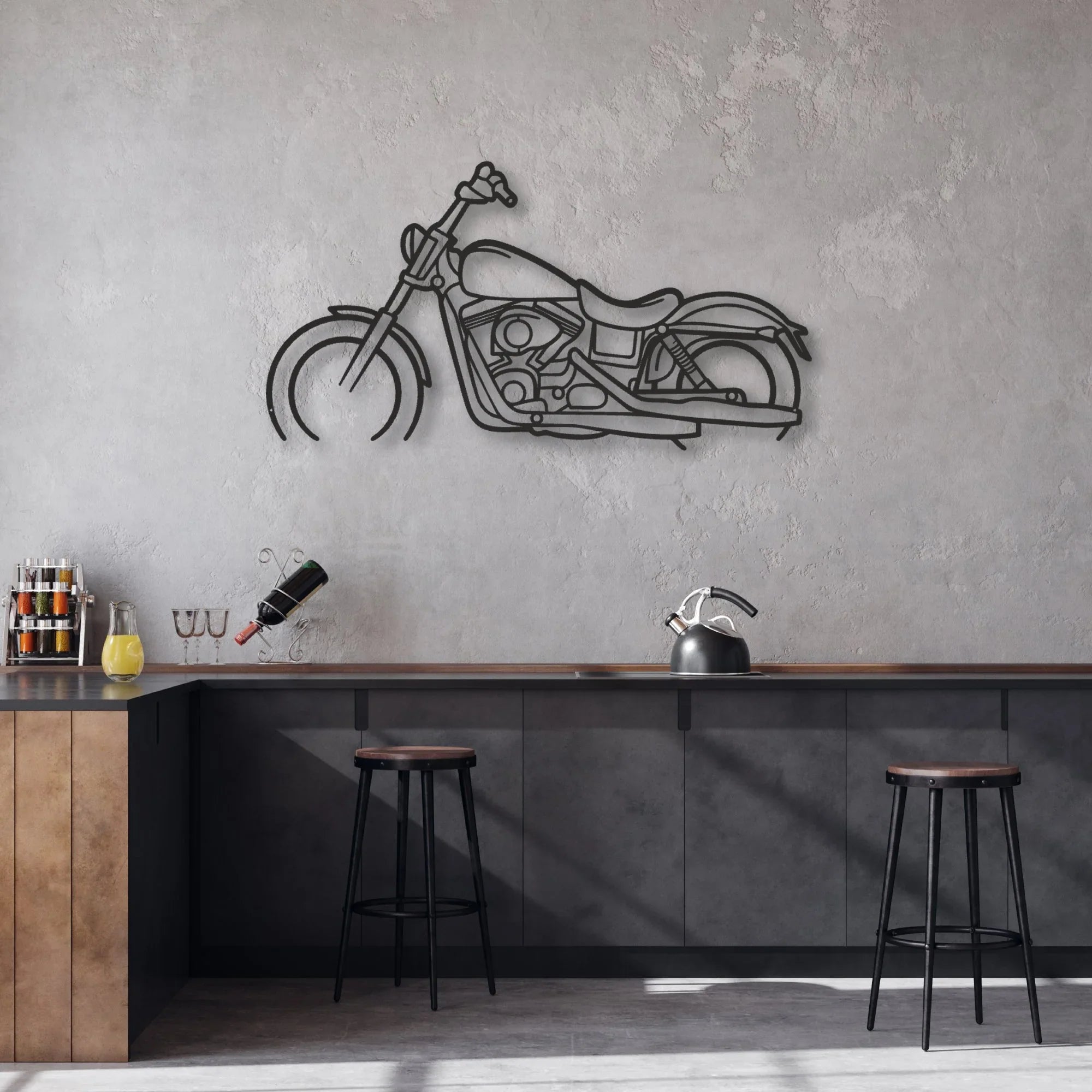 2017 Harley-Davidson Dyna Street Bob Classic Motorcycle Silhouette Metal Wall Art - Moto Garage Decor