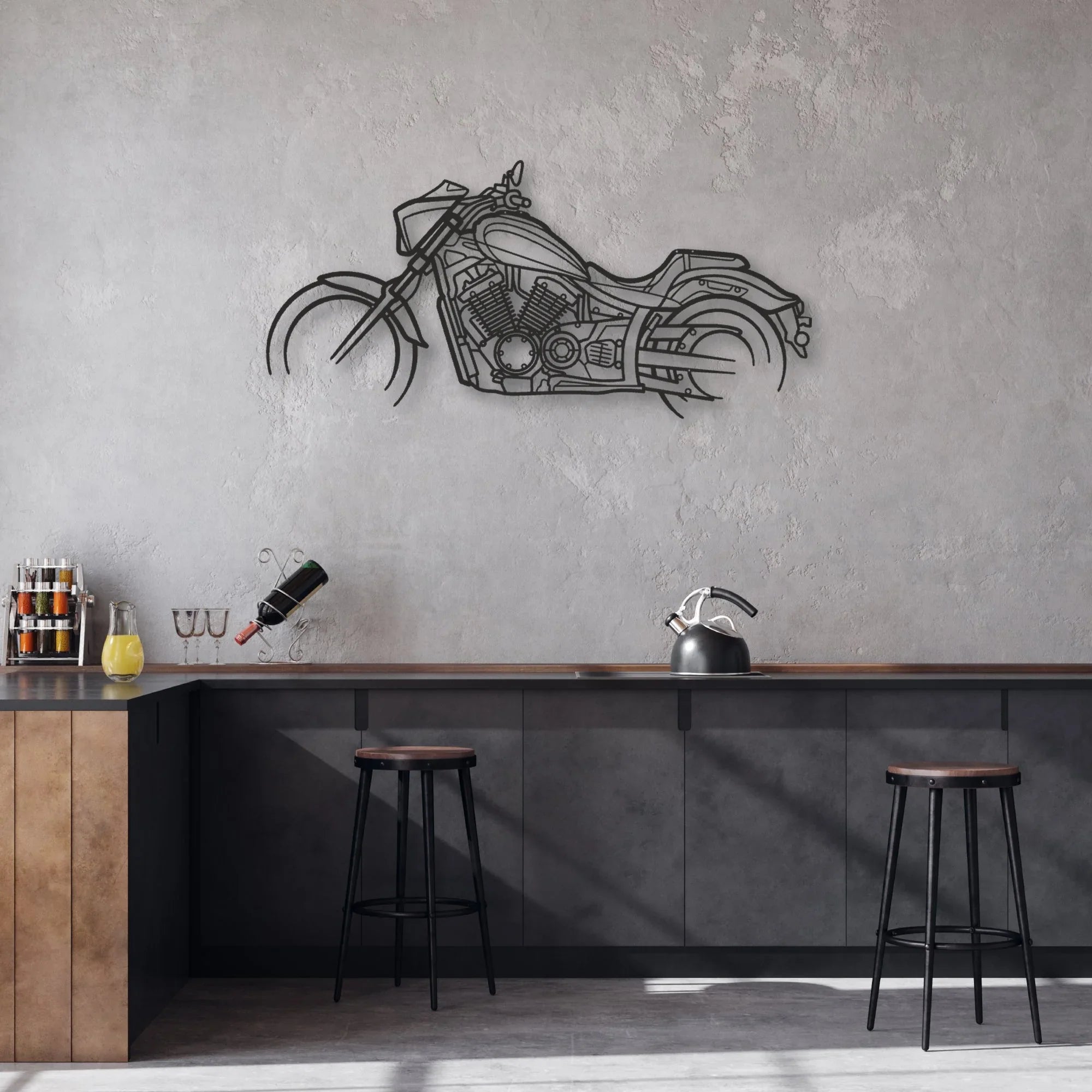 2017 Yamaha Stryker SE Classic Motorcycle Silhouette Metal Wall Art - Moto Garage Decor