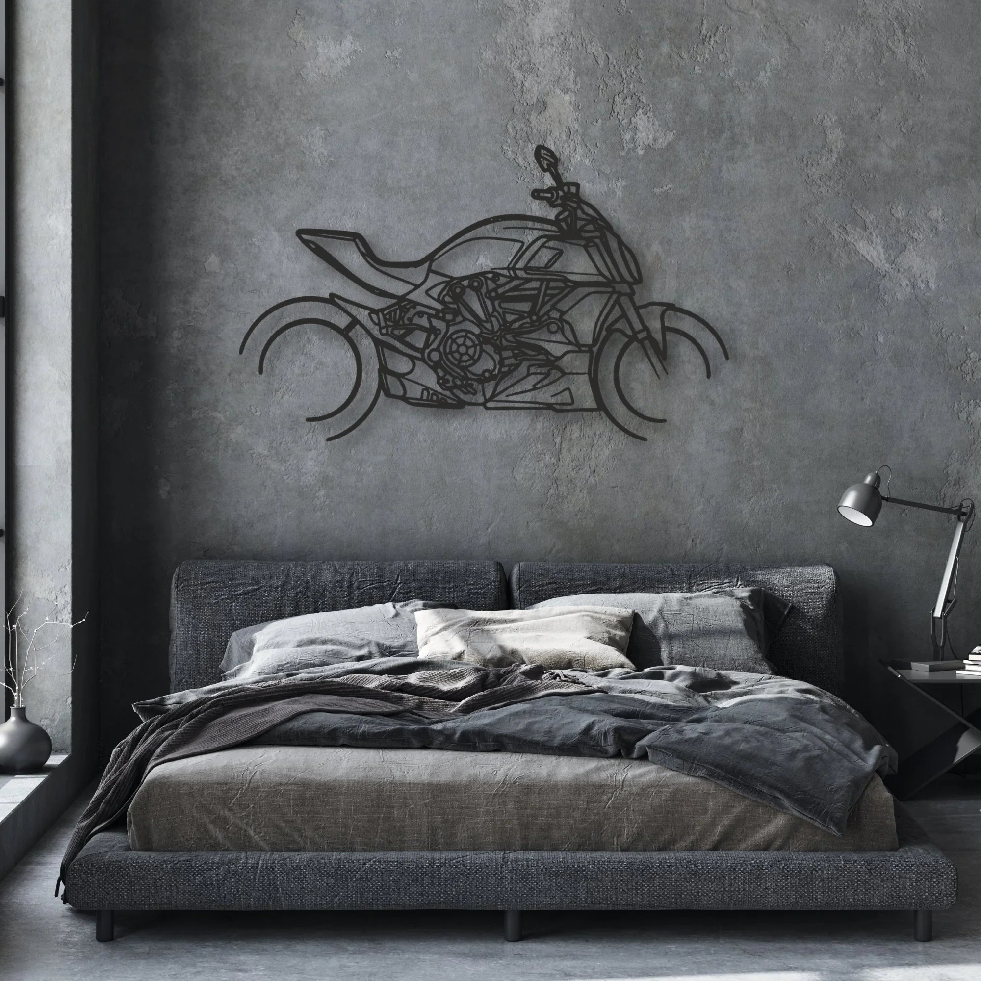 2019 Ducati Diavel 126O Classic Motorcycle Silhouette Metal Wall Art - Moto Garage Decor
