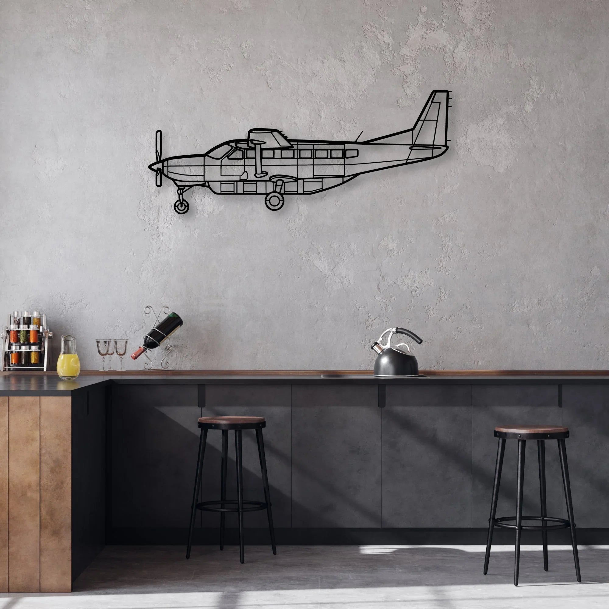 208 Caravan Classic Aircraft Silhouette Metal Wall Art - Aviation Hangar Decor