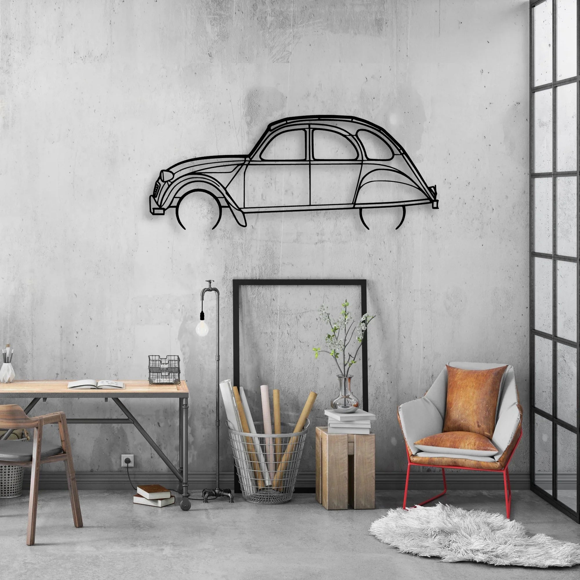 2CV 1966 Classic Silhouette Metal Wall Art - Automotive Garage Decor