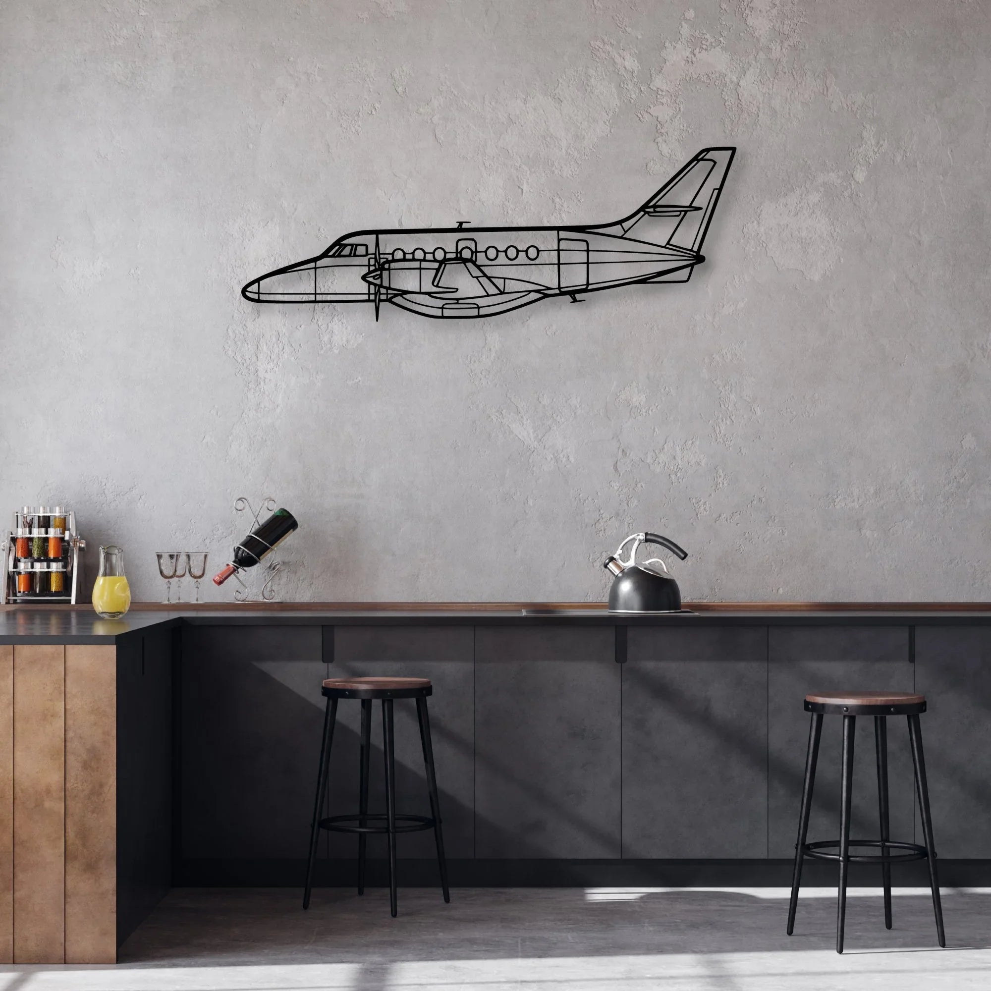 340B Plus Classic Aircraft Silhouette Metal Wall Art - Aviation Hangar Decor