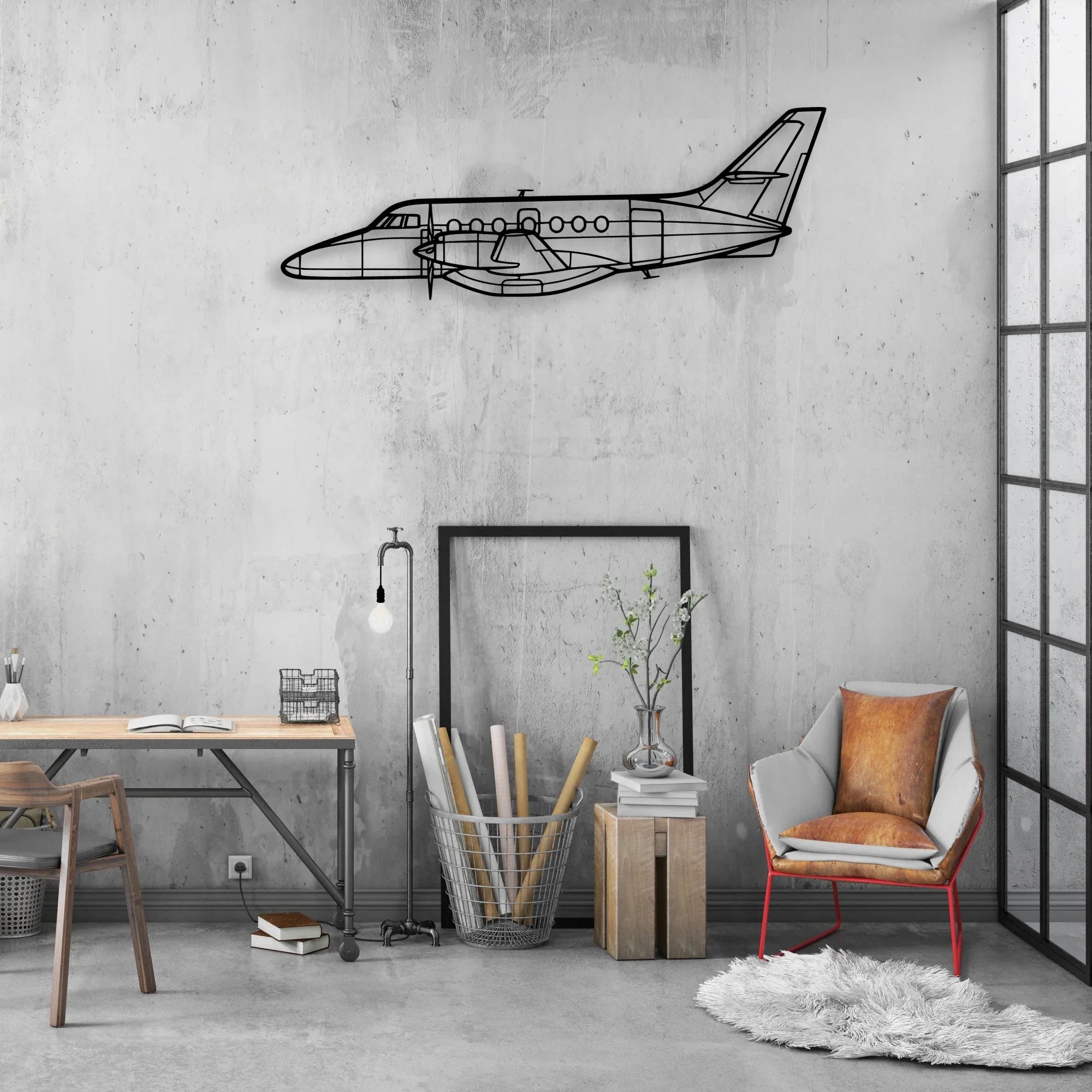 340B Plus Classic Aircraft Silhouette Metal Wall Art - Aviation Hangar Decor