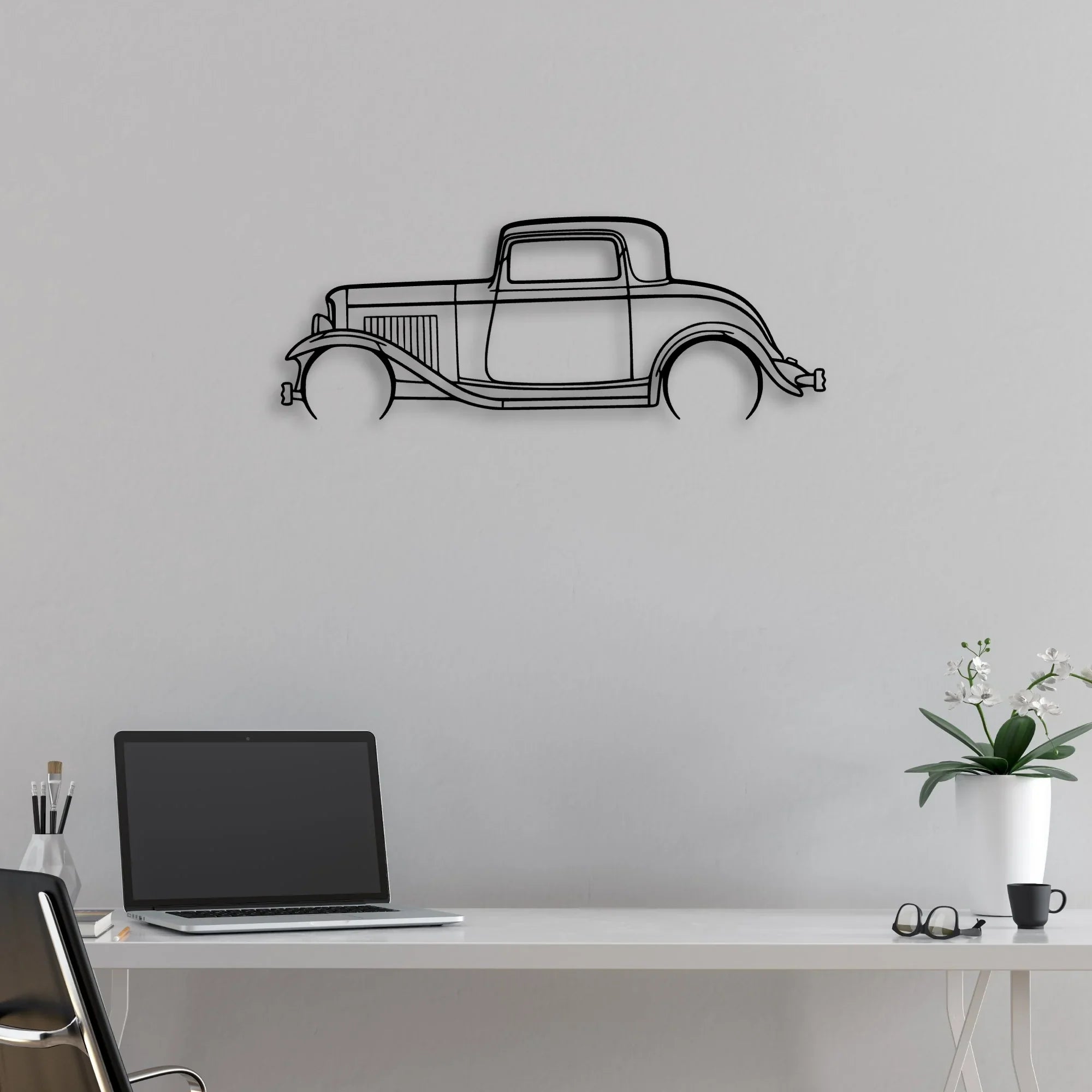 3 Window Coupe 1932 Classic Silhouette Metal Wall Art - Automotive Garage Decor