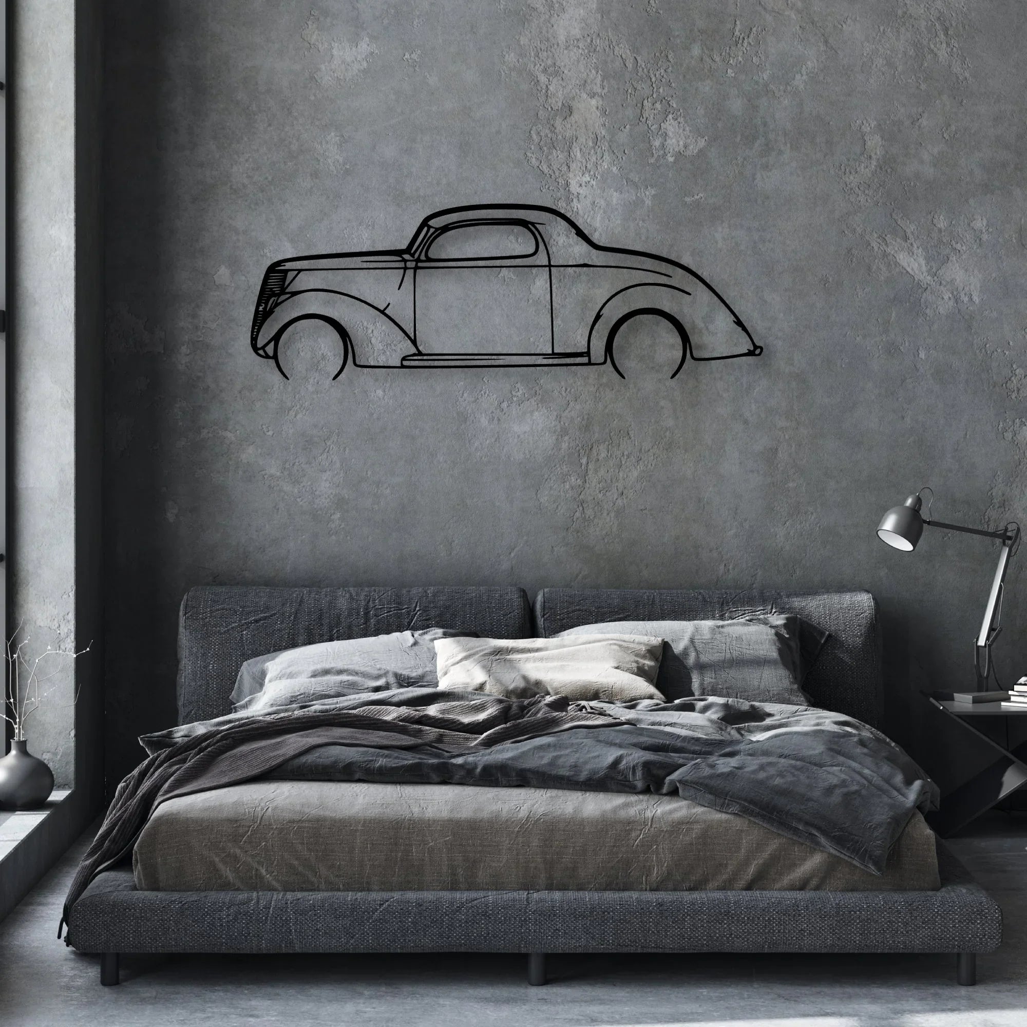 3 Window Coupe 1937 Classic Silhouette Metal Wall Art - Automotive Garage Decor
