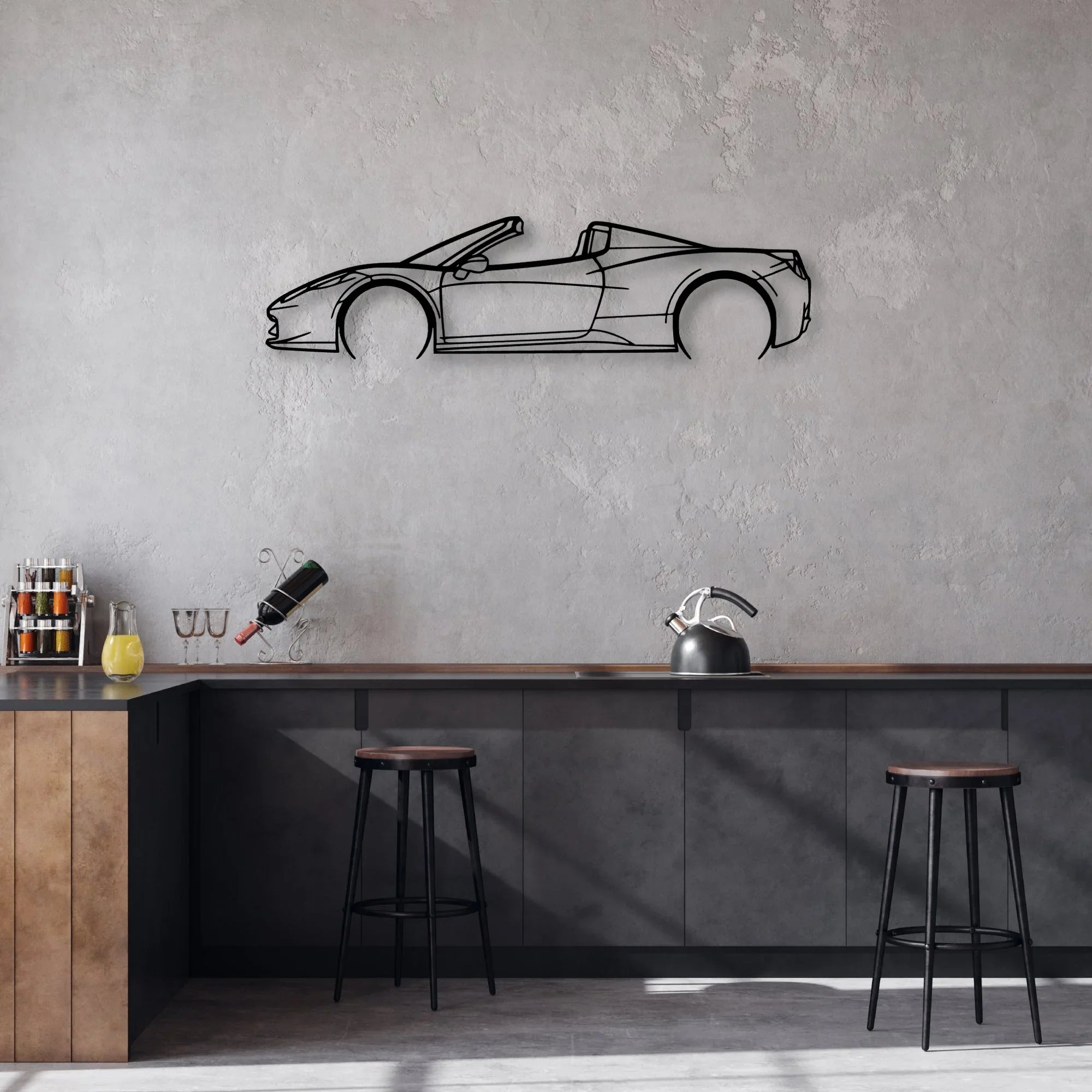 458 Spider 2015 cabrio Classic Silhouette Metal Wall Art - Automotive Garage Decor