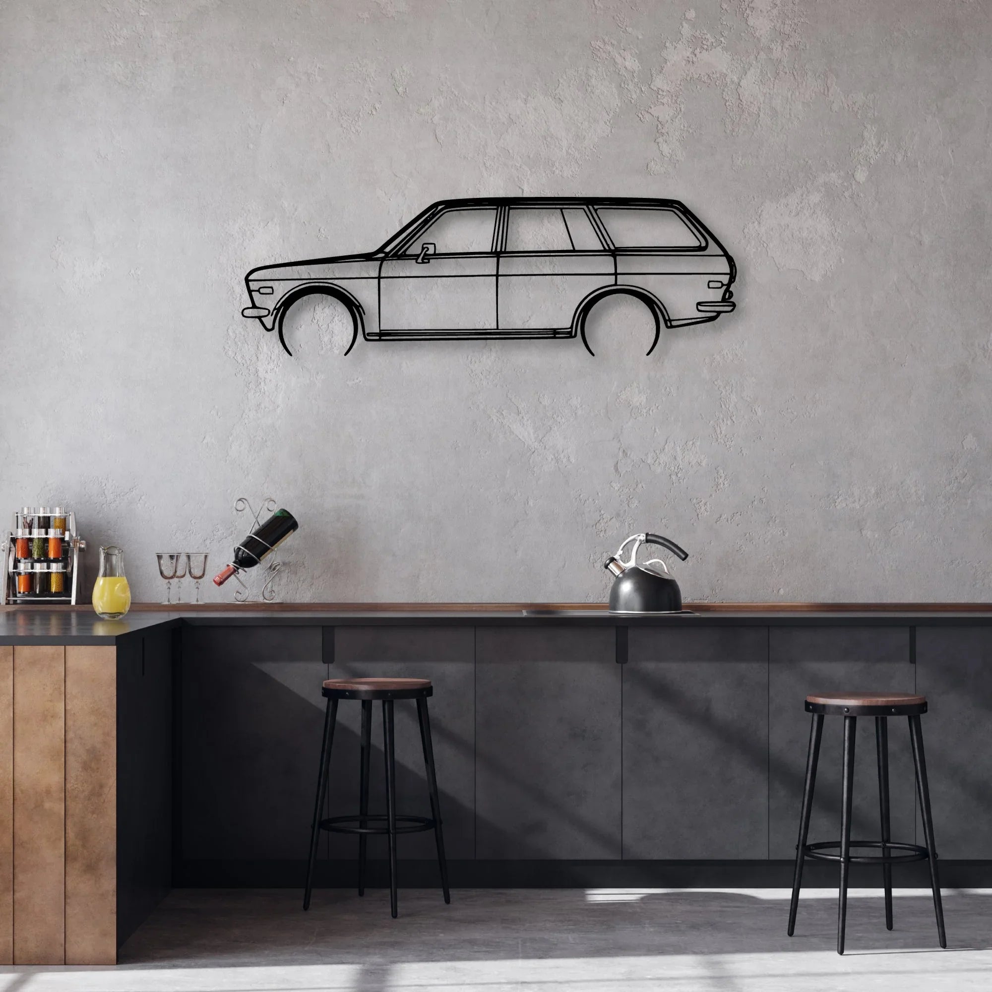 510 1972 Wagon Classic Silhouette Metal Wall Art - Automotive Garage Decor