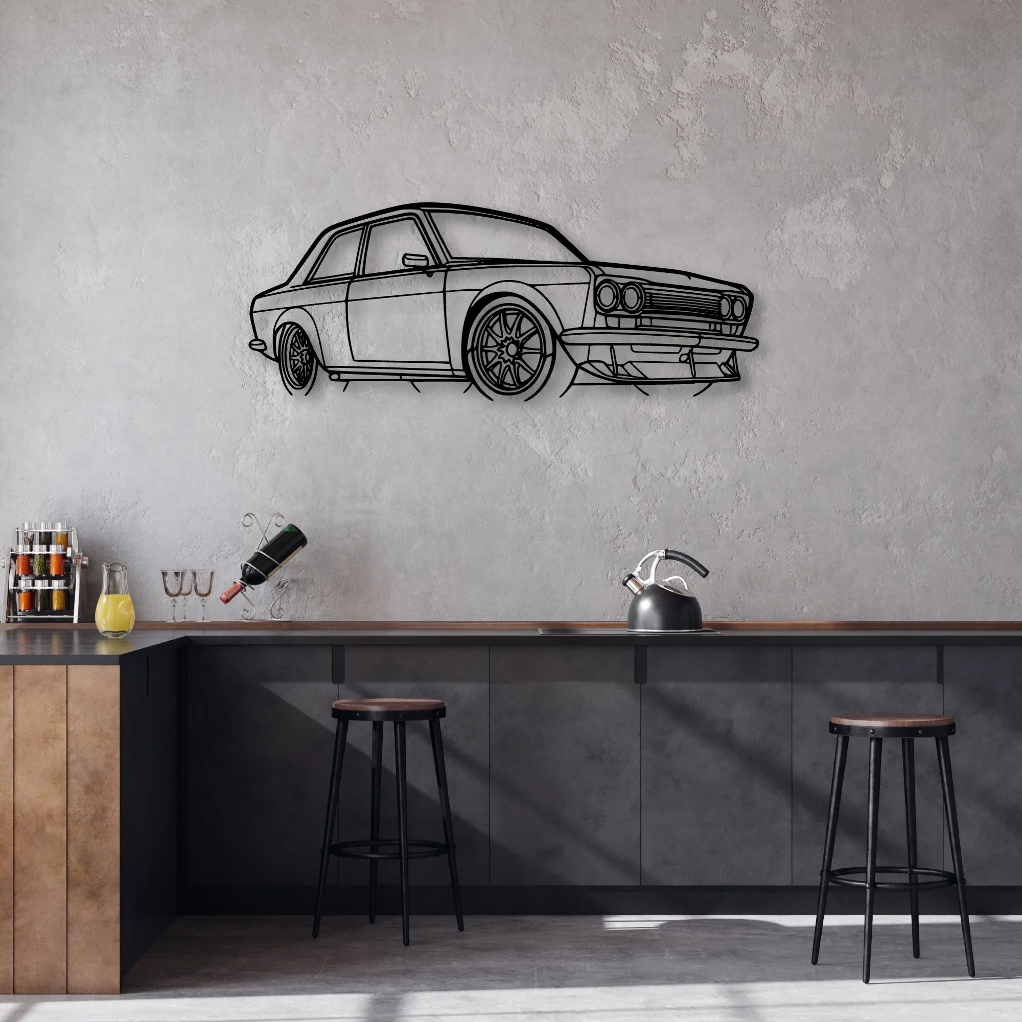 510 1973 Angle Classic Silhouette Metal Wall Art - Automotive Garage Decor