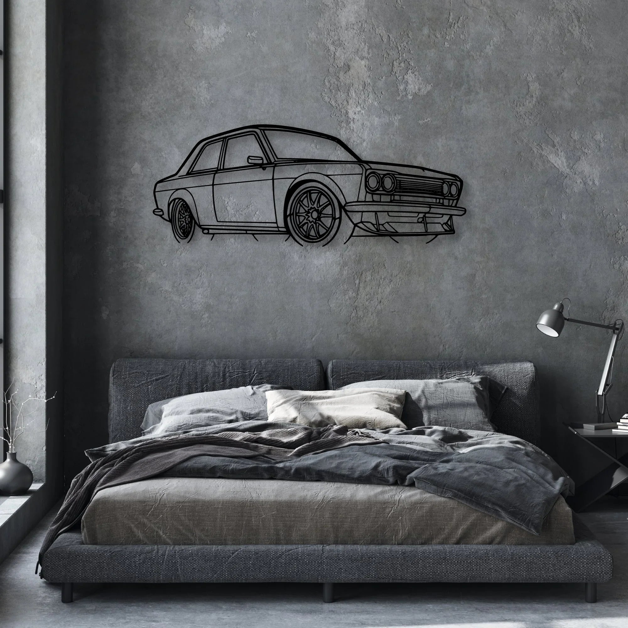 510 1973 Angle Classic Silhouette Metal Wall Art - Automotive Garage Decor