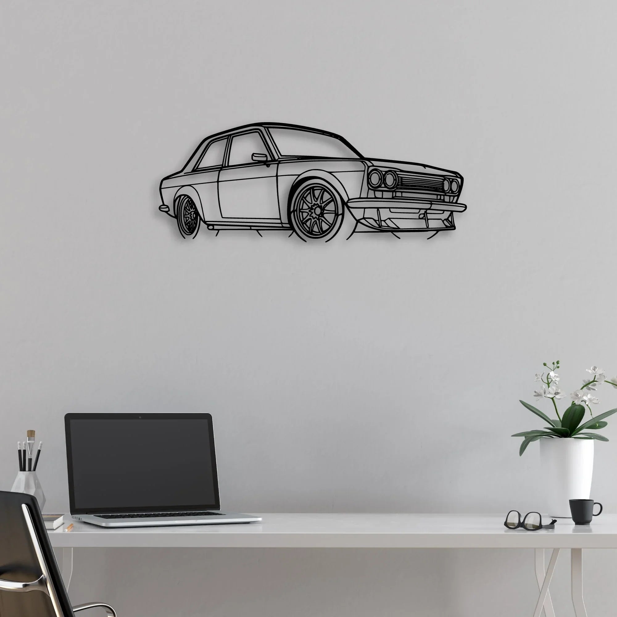 510 1973 Angle Classic Silhouette Metal Wall Art - Automotive Garage Decor
