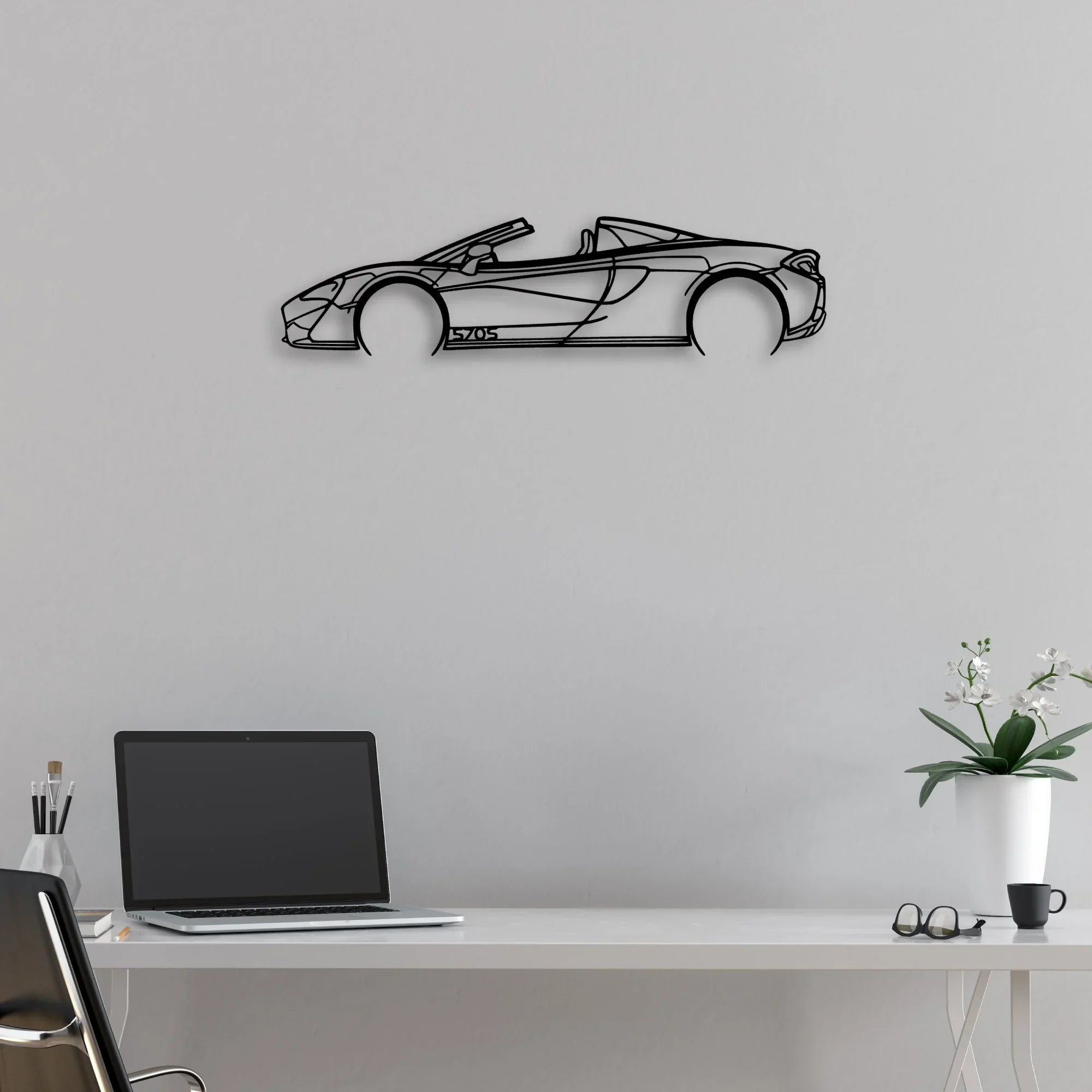 570S Convertible Classic Silhouette Metal Wall Art - Automotive Garage Decor