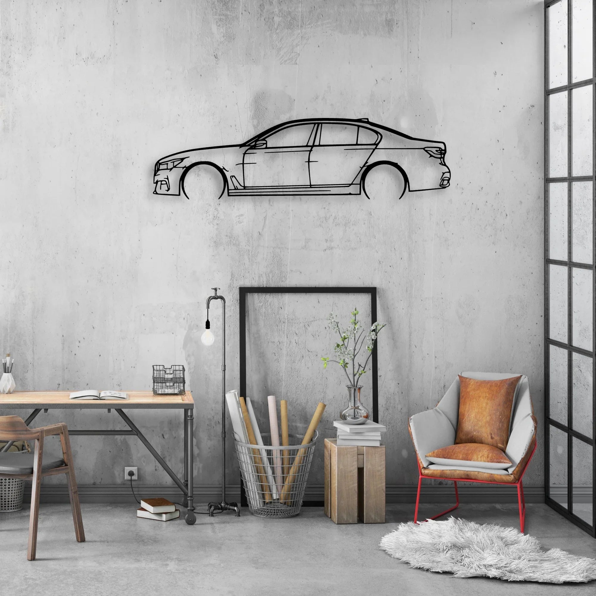750i G12 2 Classic Silhouette Metal Wall Art - Automotive Garage Decor