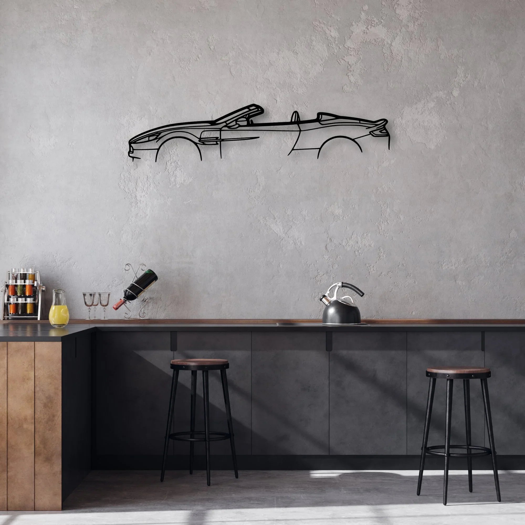 Aston Vanquish convertible Classic Silhouette Metal Wall Art - Automotive Garage Decor