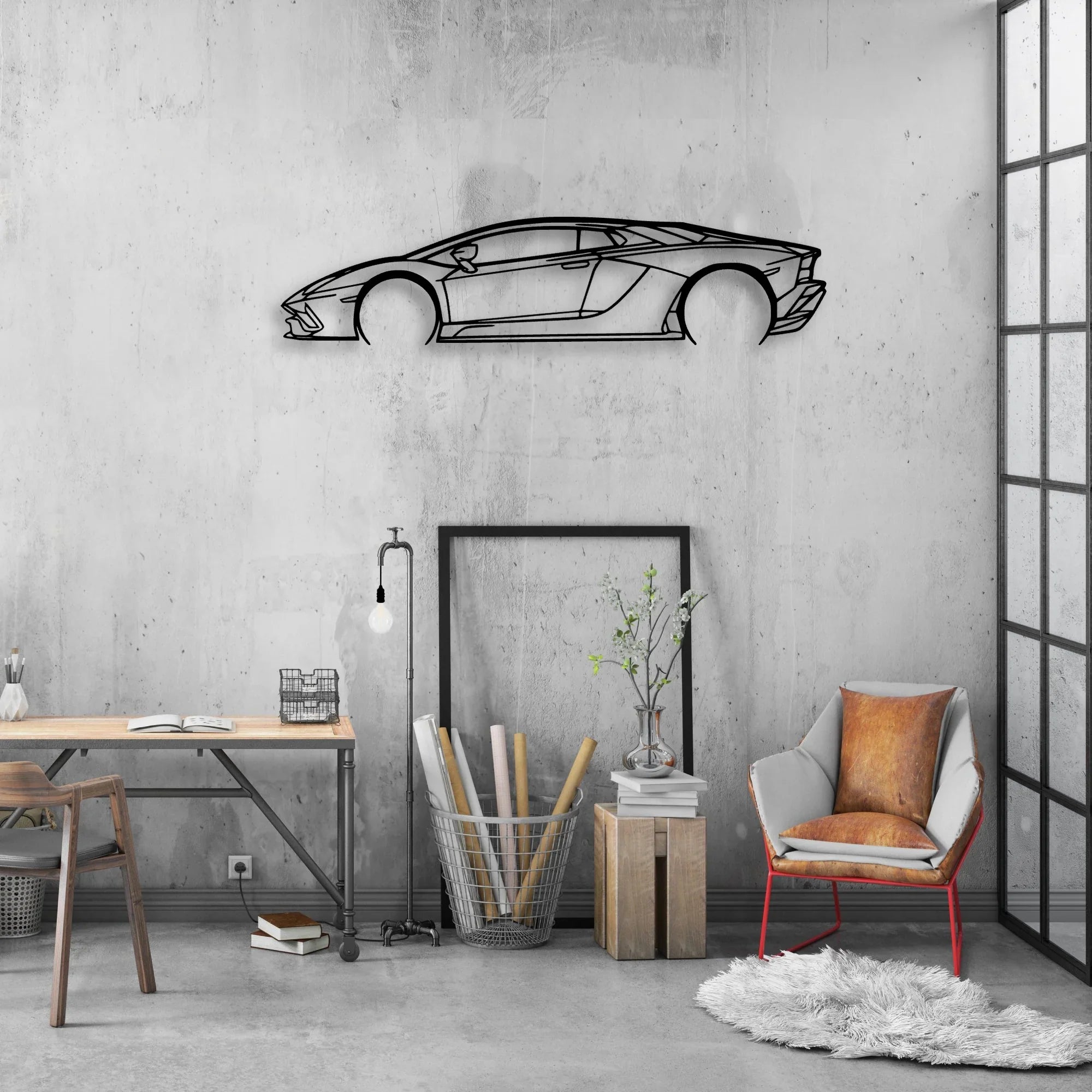 Aventador S Classic Silhouette Metal Wall Art - Automotive Garage Decor