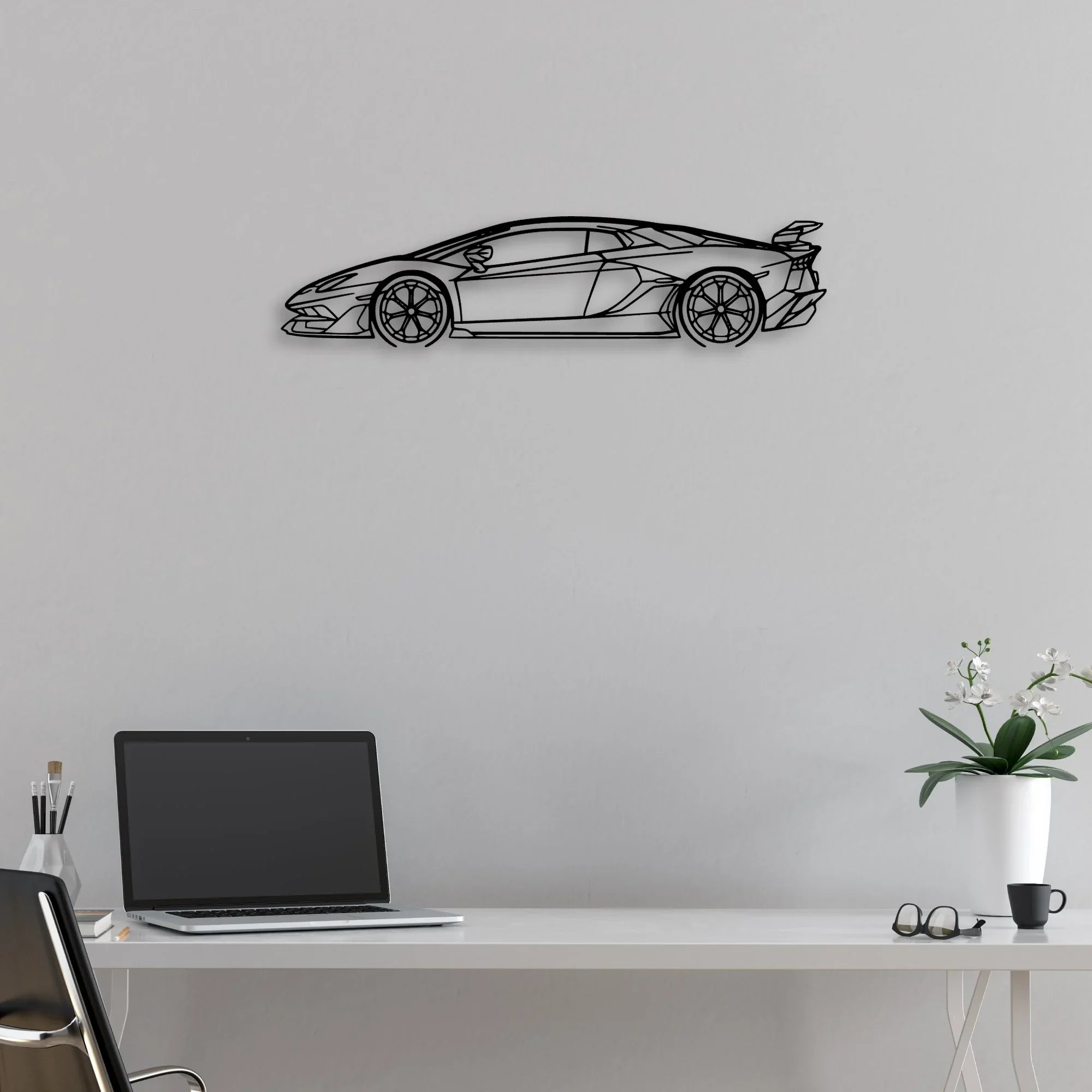 Aventador SVJ 2021 Classic Silhouette Metal Wall Art - Automotive Garage Decor
