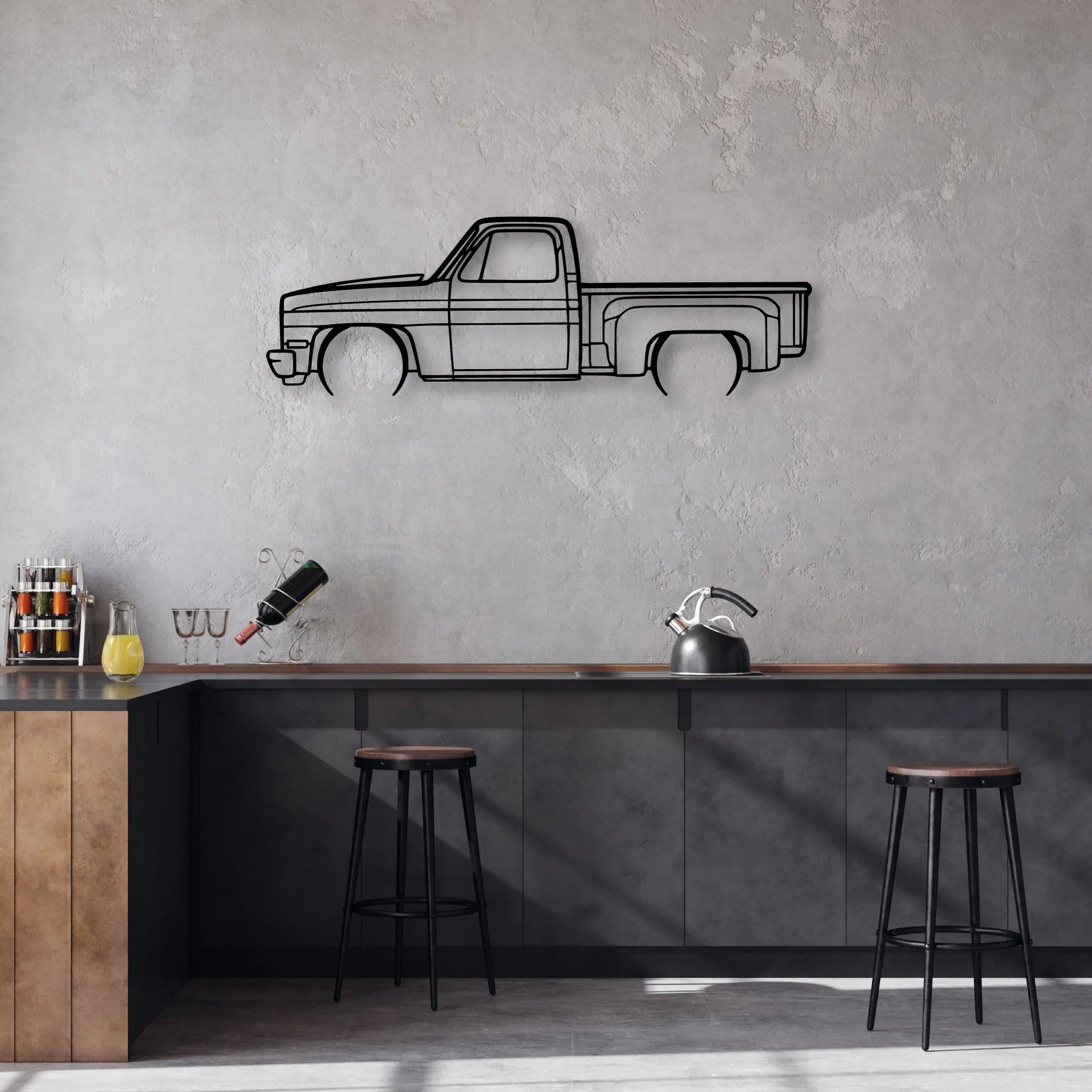 C10 Stepside 1987 Classic Silhouette Metal Wall Art - Automotive Garage Decor