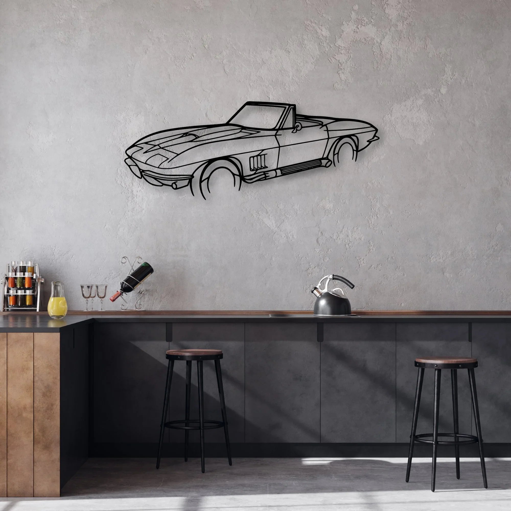 C2 Angle 2 Classic Silhouette Metal Wall Art - Automotive Garage Decor