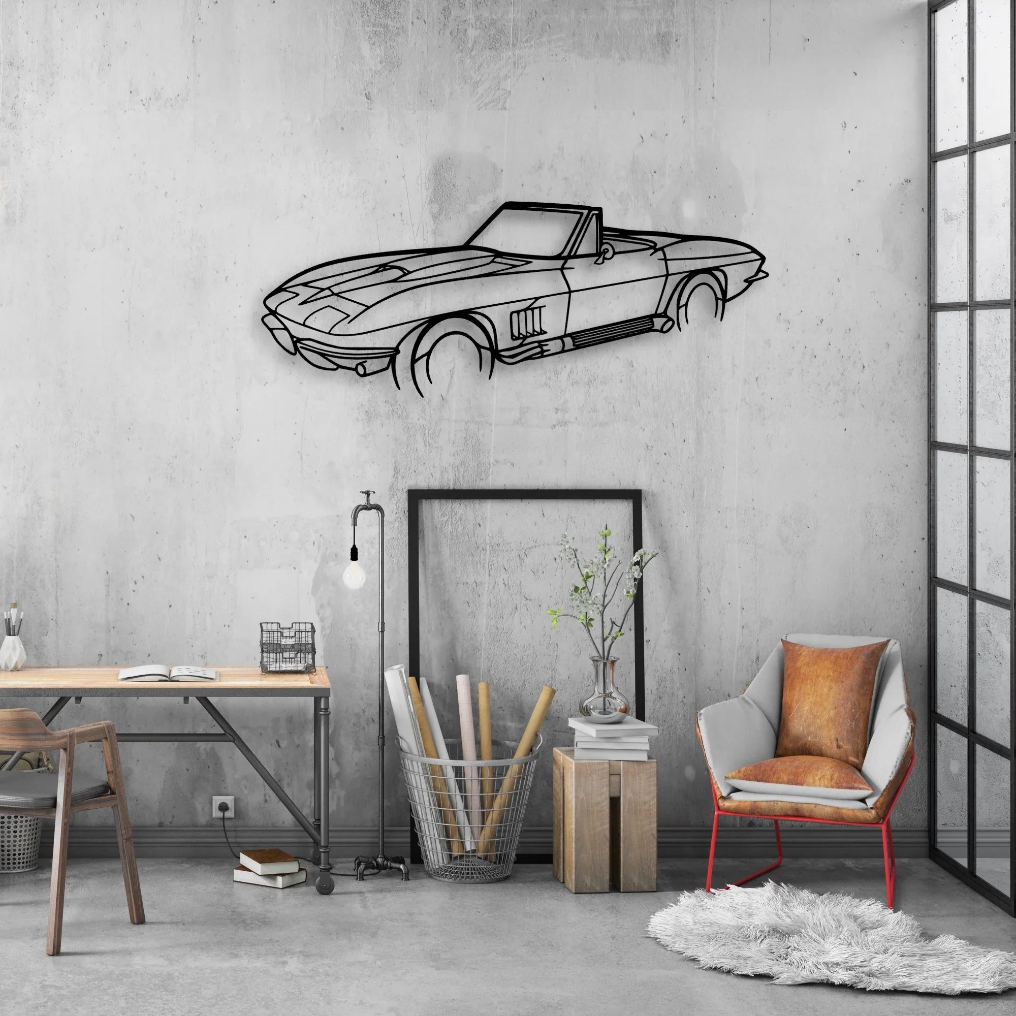 C2 Angle 2 Classic Silhouette Metal Wall Art - Automotive Garage Decor