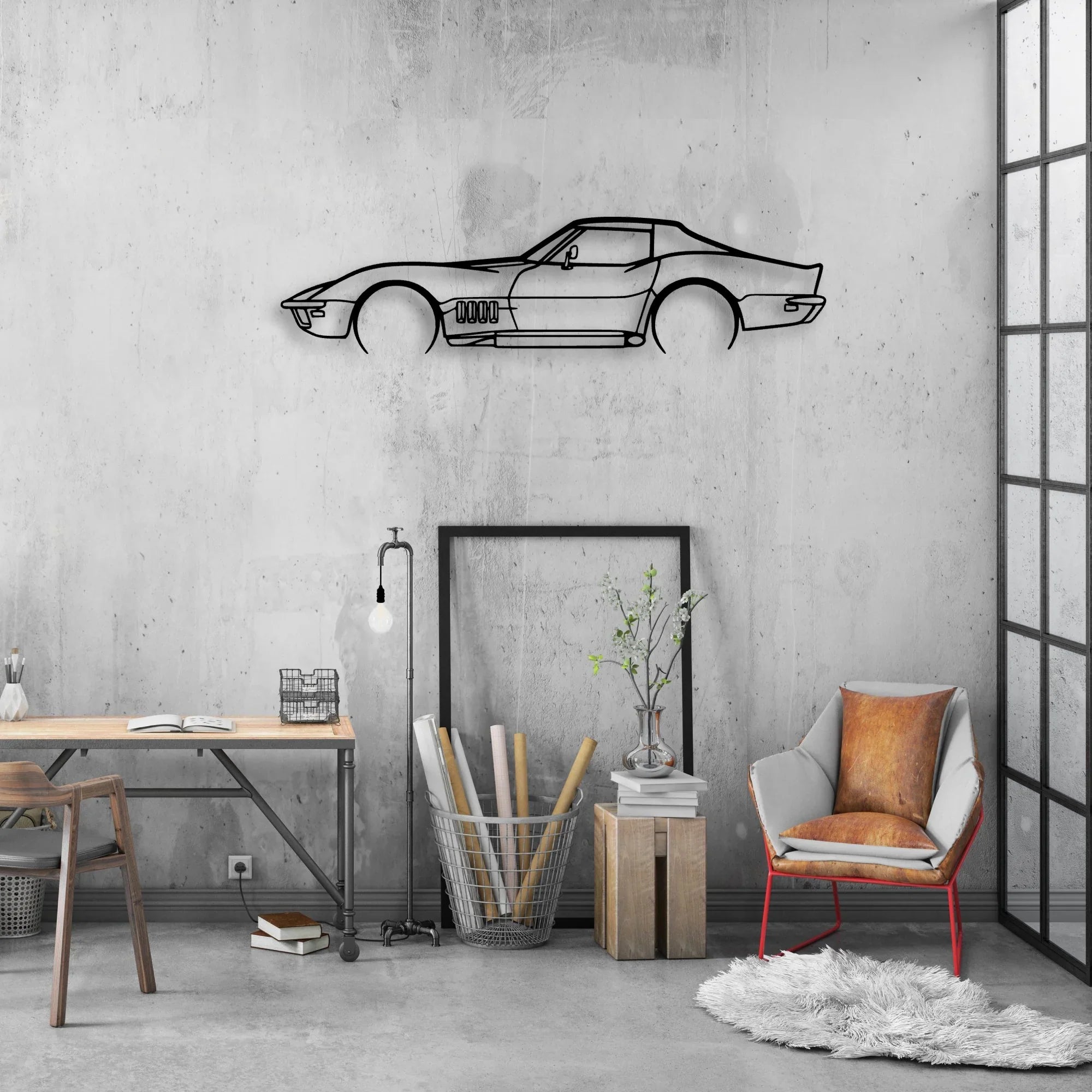 C3 1969 Classic Silhouette Metal Wall Art - Automotive Garage Decor