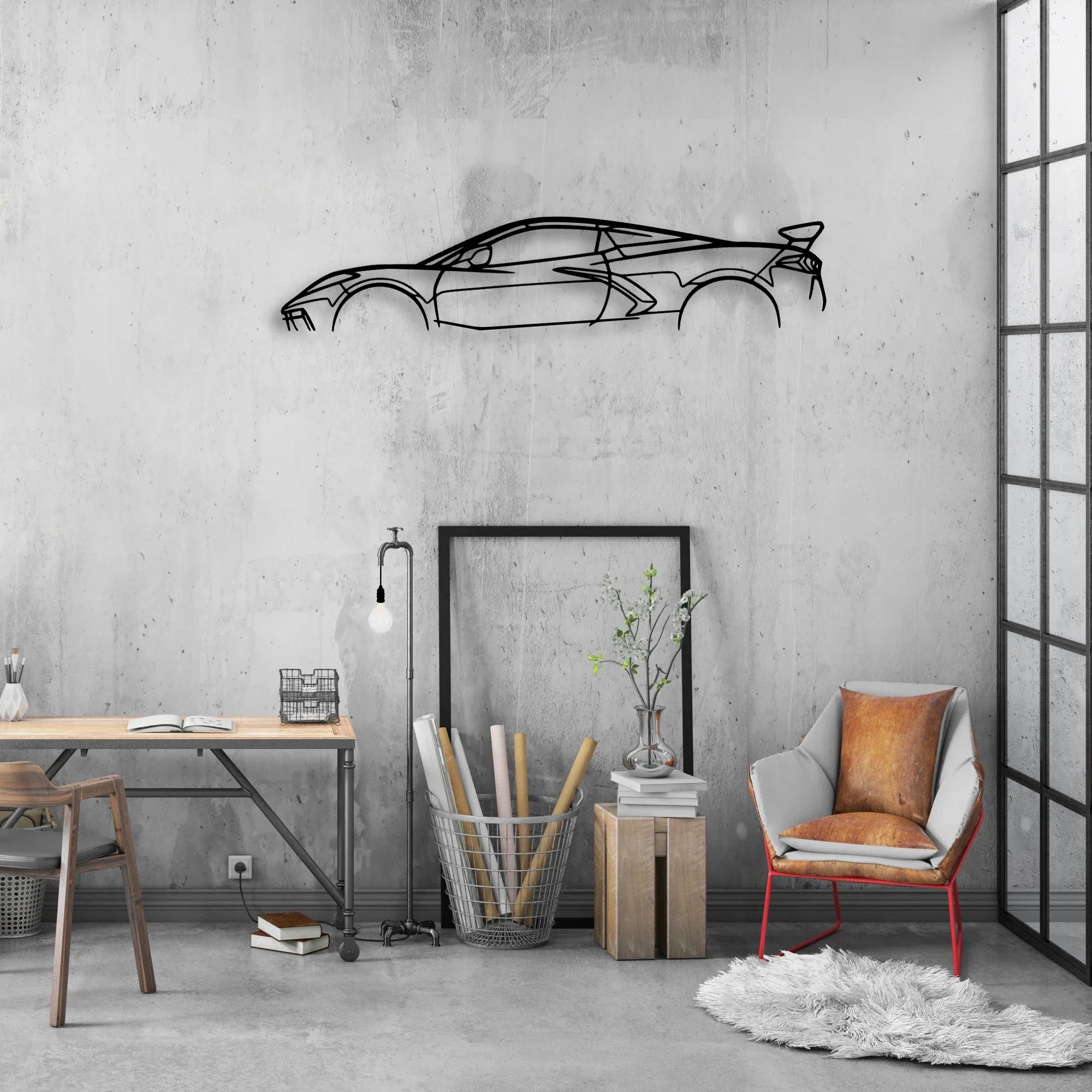 C8 7 Classic Silhouette Metal Wall Art - Automotive Garage Decor