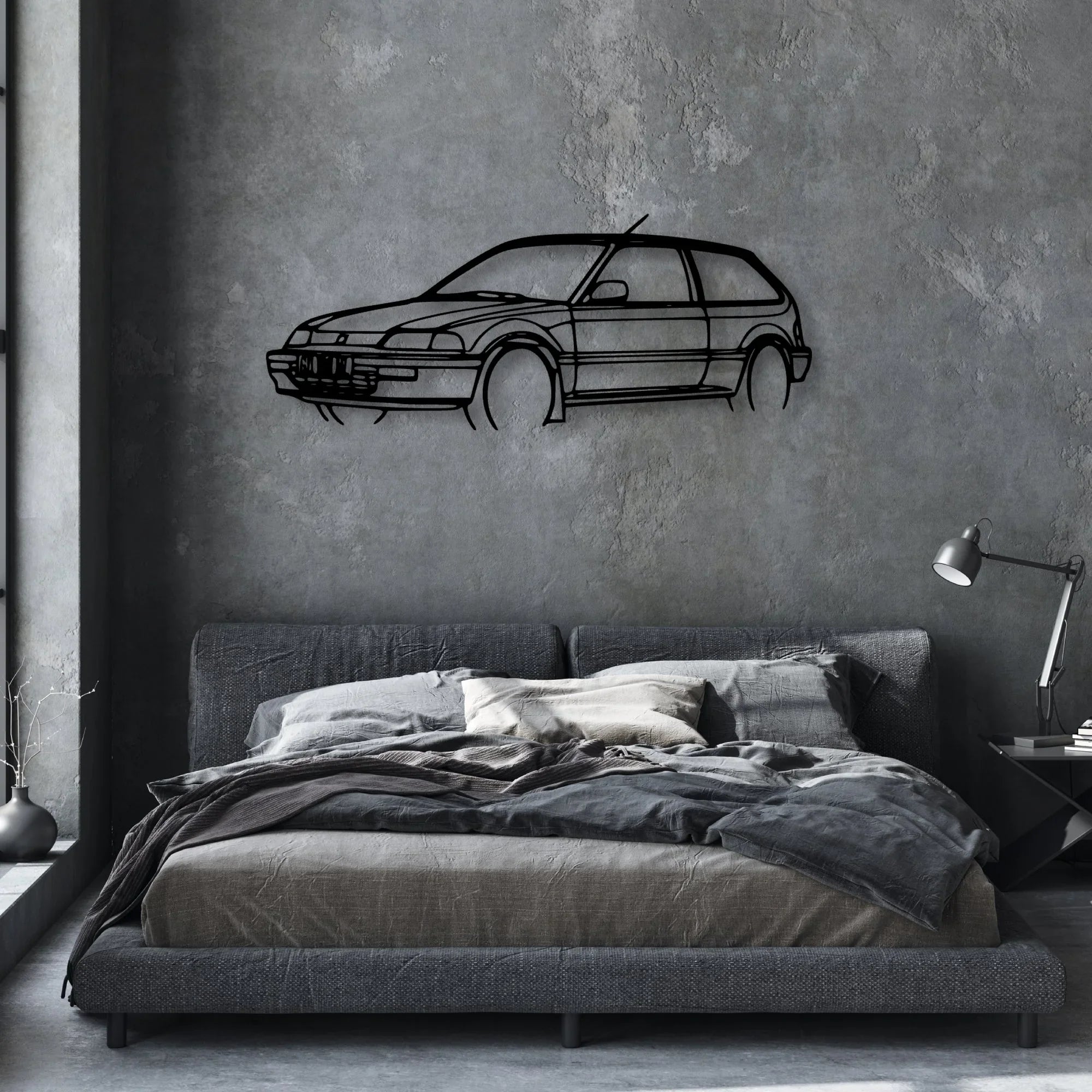 Civic 1990 Angle Classic Silhouette Metal Wall Art - Automotive Garage Decor
