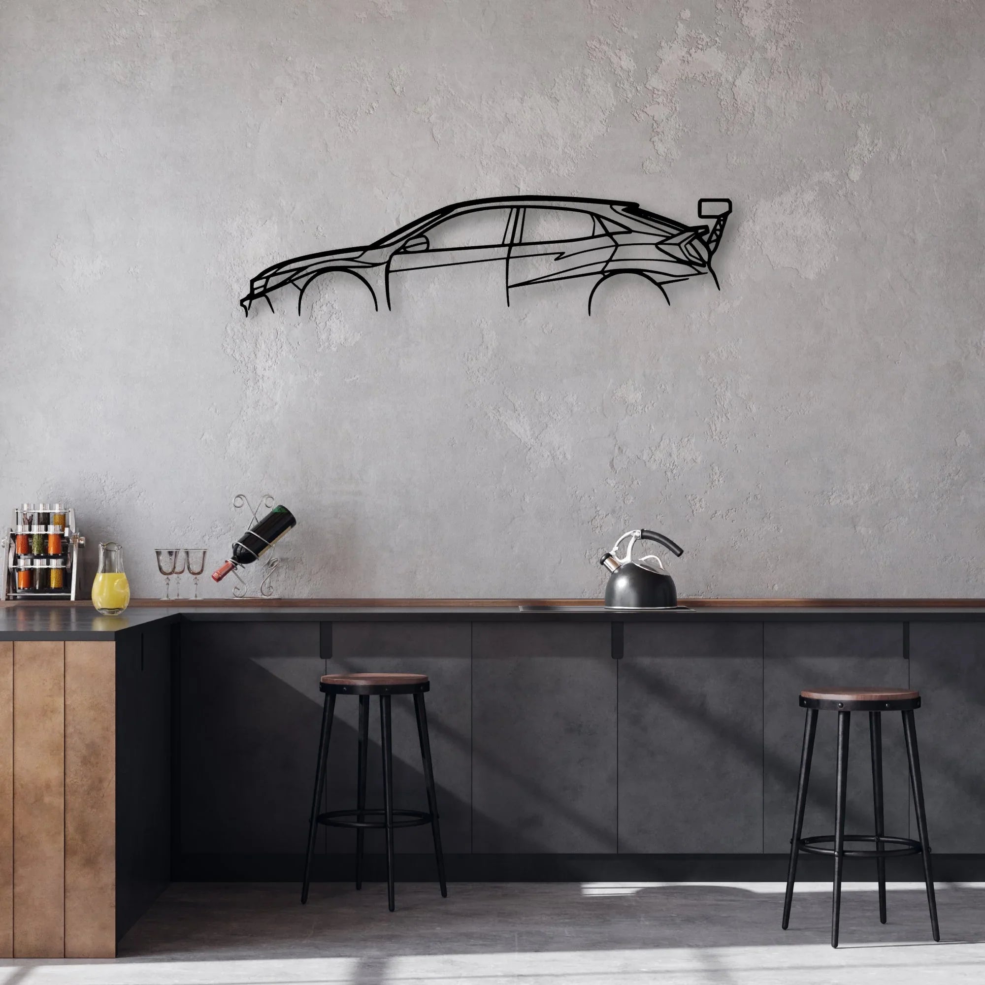 Civic TCR Classic Silhouette Metal Wall Art - Automotive Garage Decor