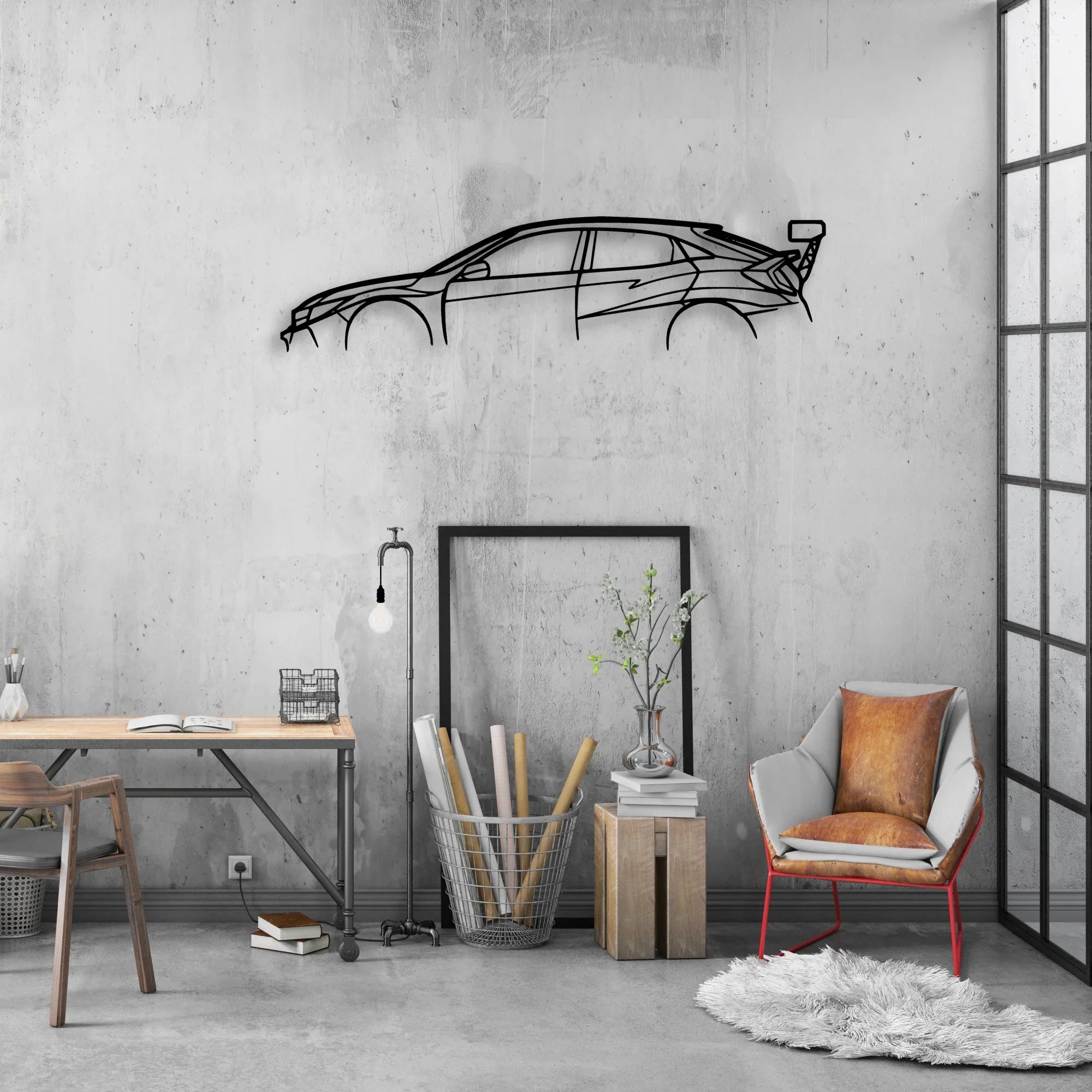 Civic TCR Classic Silhouette Metal Wall Art - Automotive Garage Decor