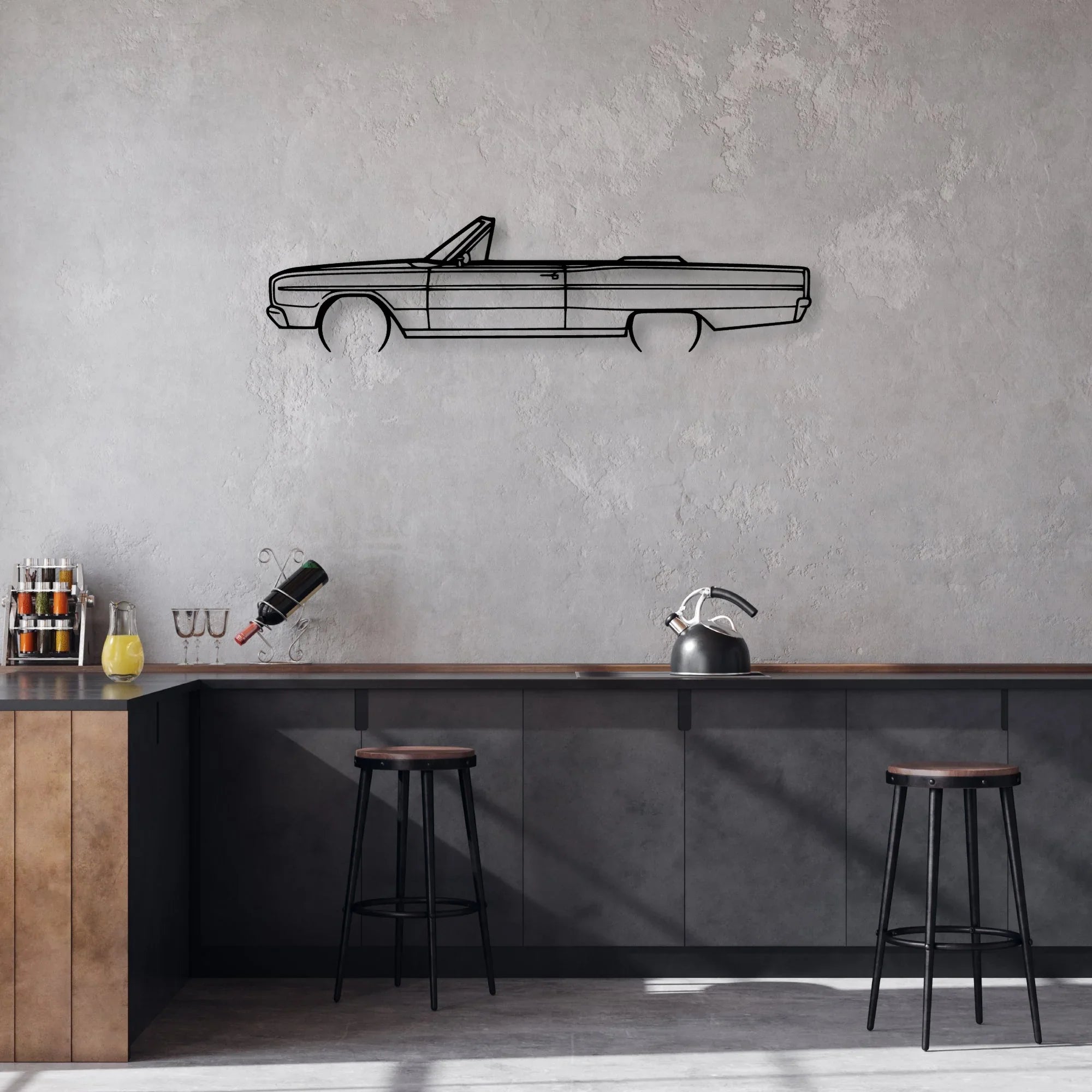 Coronet Convertible 1966 Classic Silhouette Metal Wall Art - Automotive Garage Decor