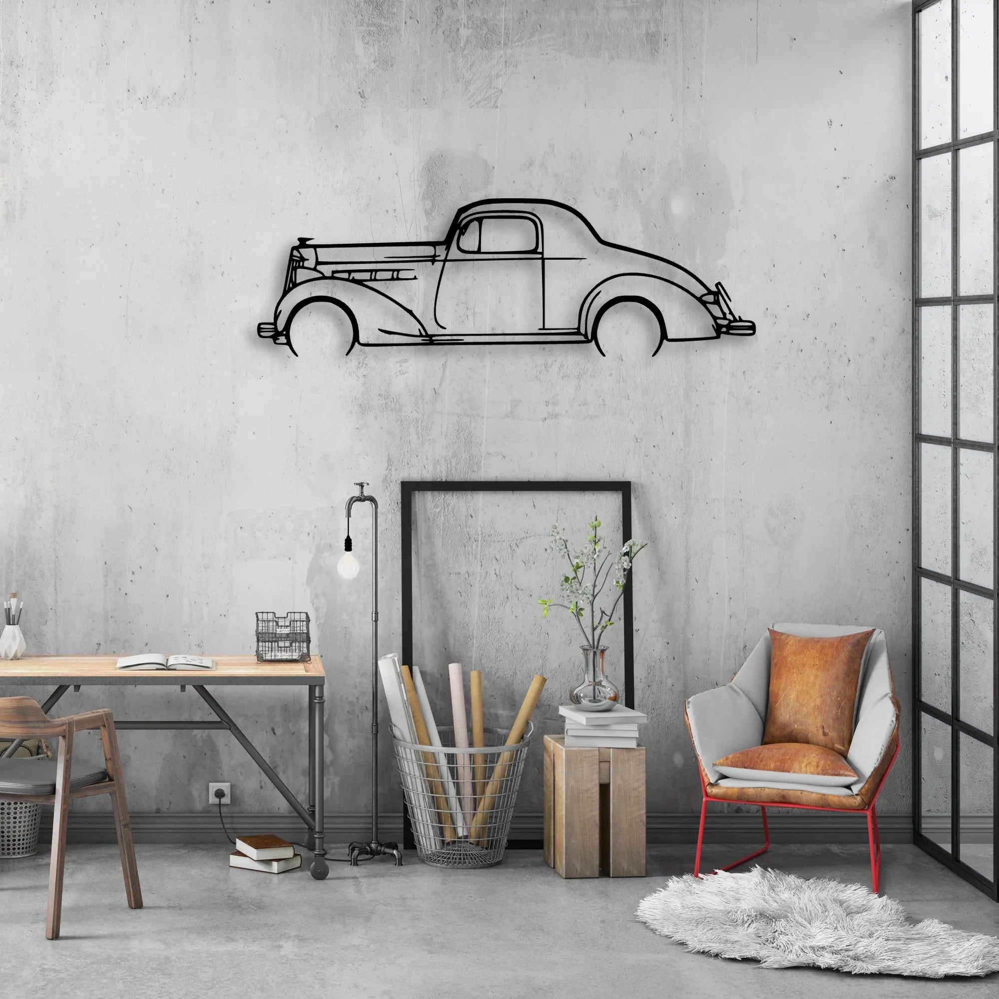 Coupe 1937 Classic Silhouette Metal Wall Art - Automotive Garage Decor