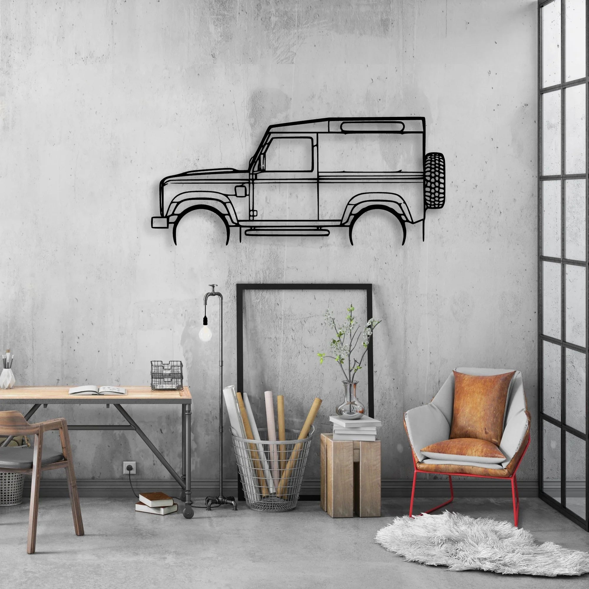 Defender 90 Classic Silhouette Metal Wall Art - Automotive Garage Decor