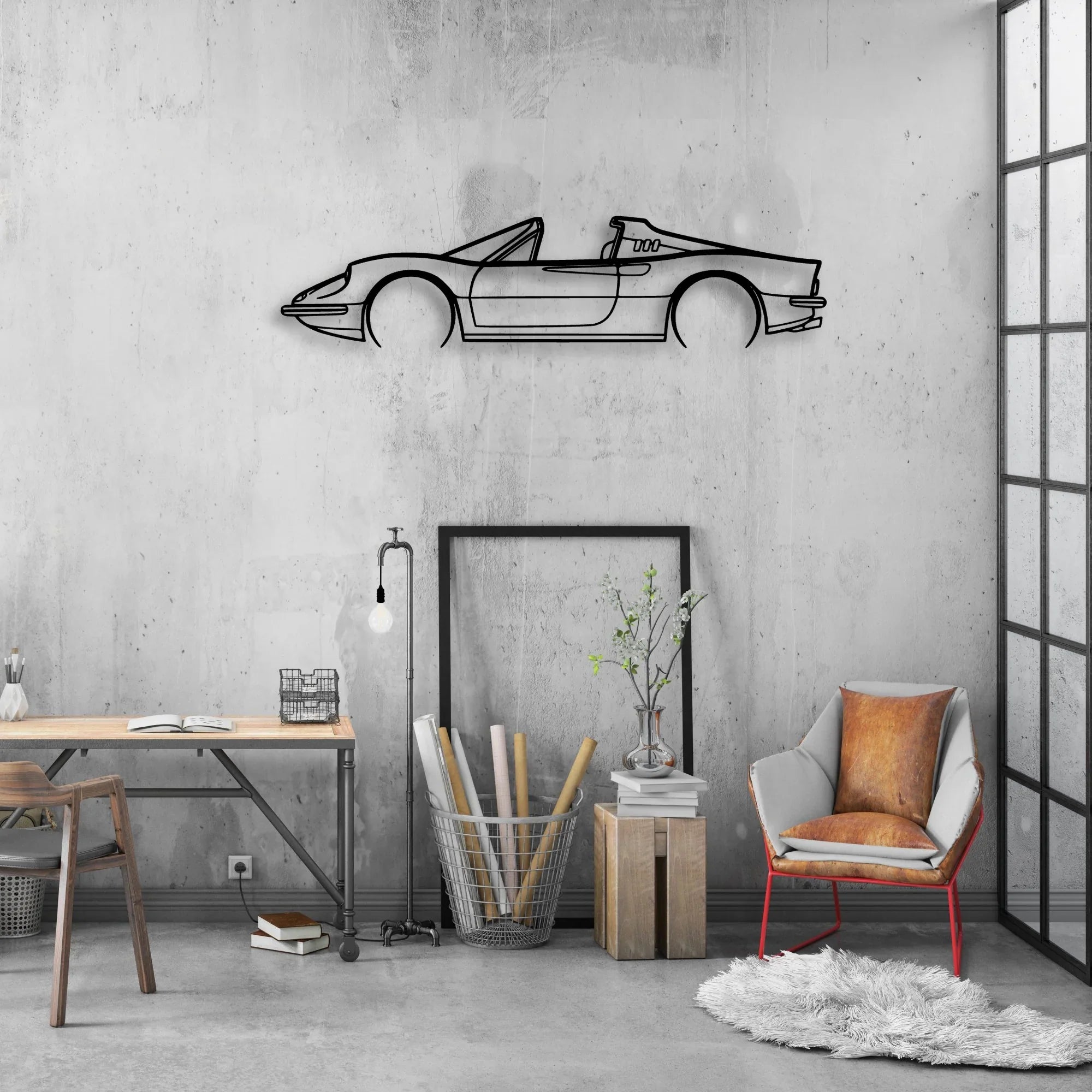Dino 246 GTS 1973 Classic Silhouette Metal Wall Art - Automotive Garage Decor