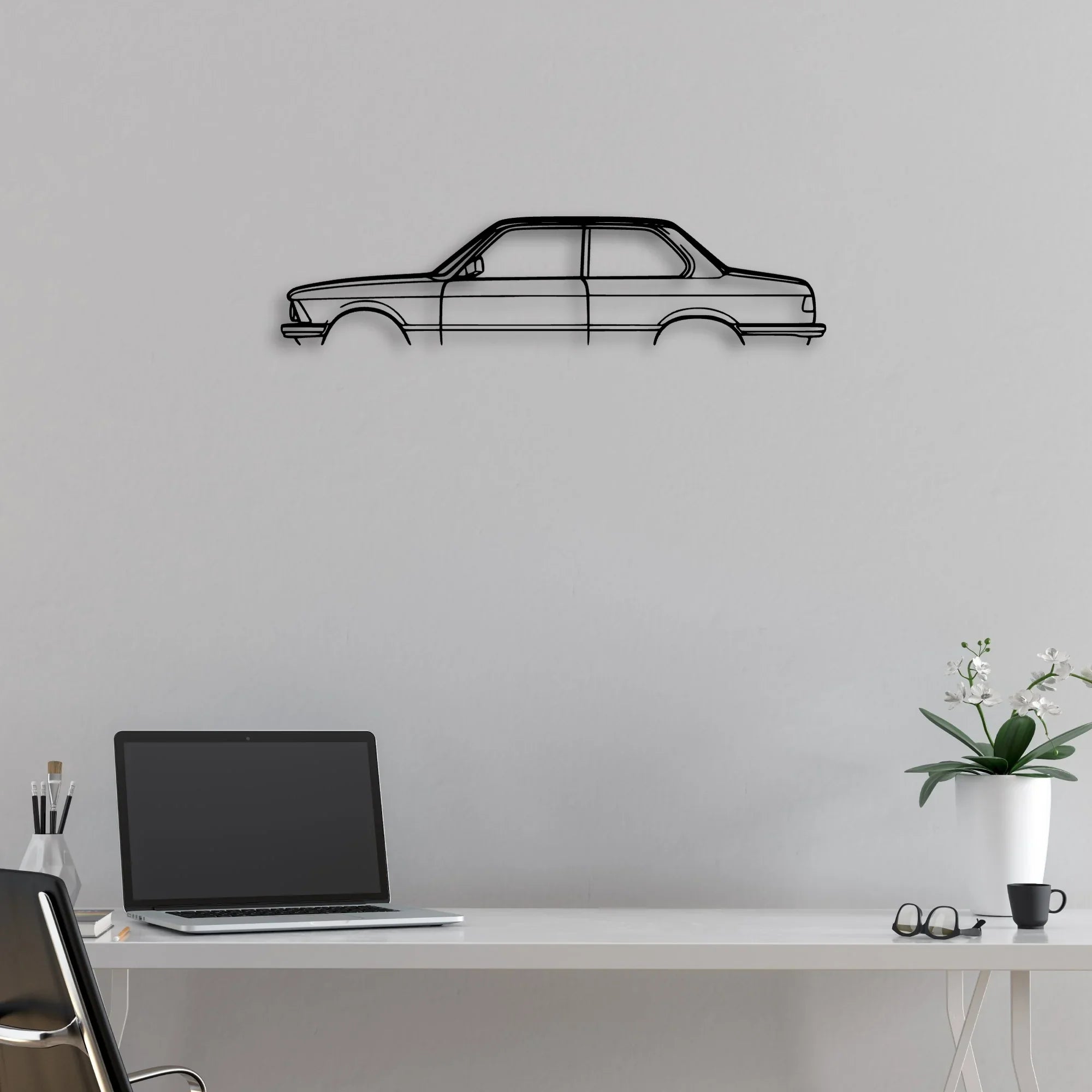 E21 1983 Classic Silhouette Metal Wall Art - Automotive Garage Decor