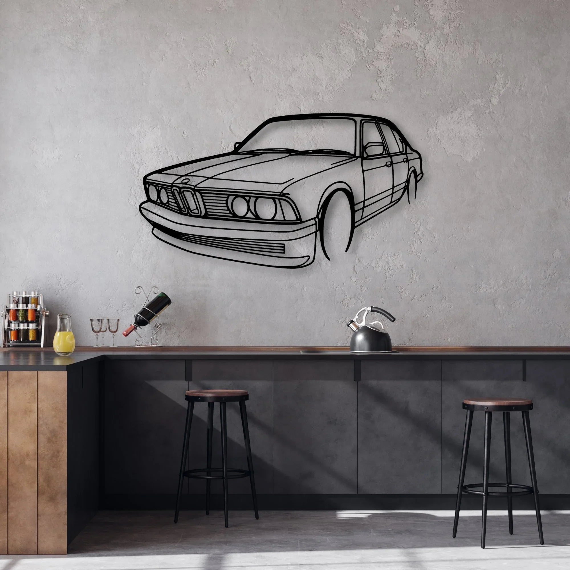 E23 Angle Classic Silhouette Metal Wall Art - Automotive Garage Decor