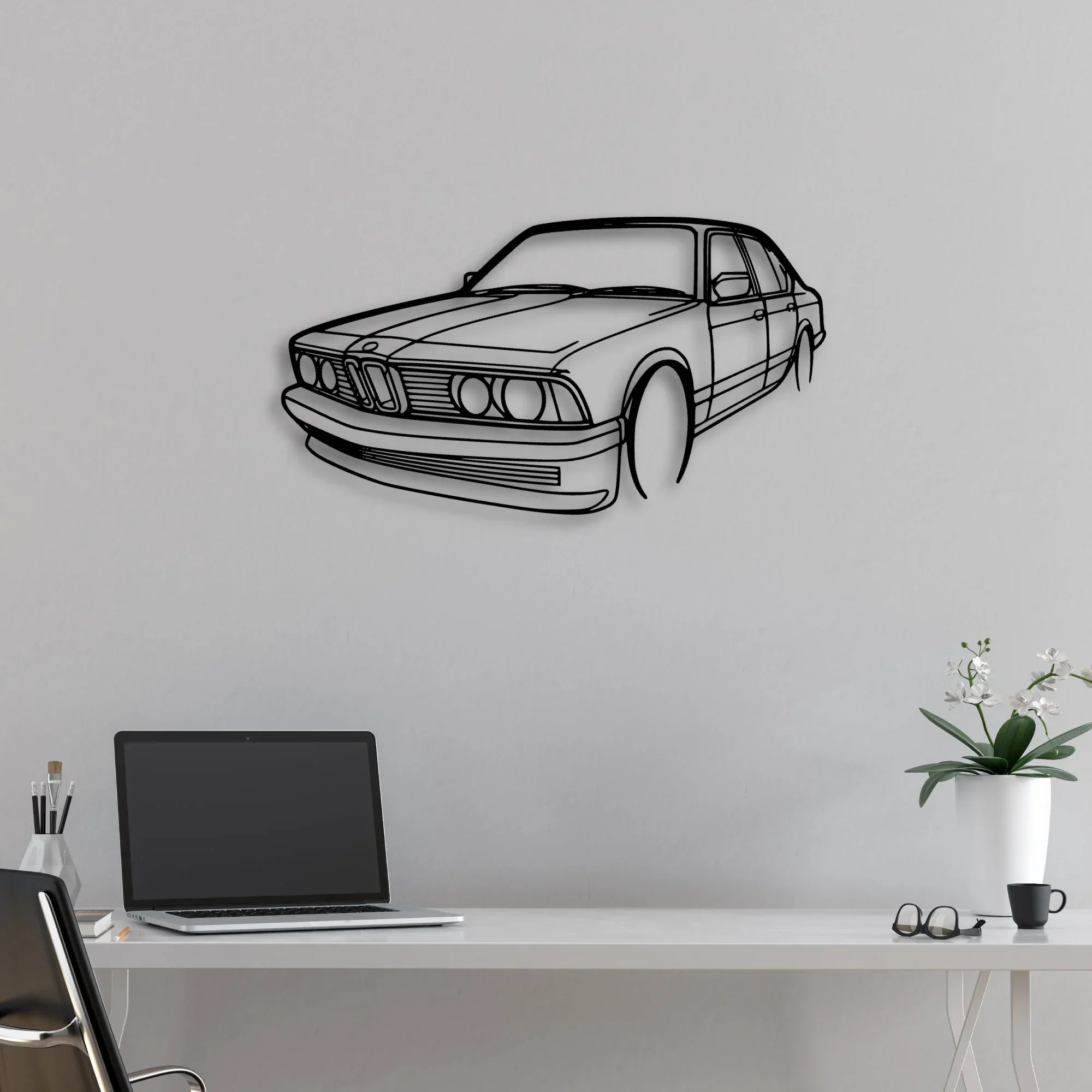 E23 Angle Classic Silhouette Metal Wall Art - Automotive Garage Decor