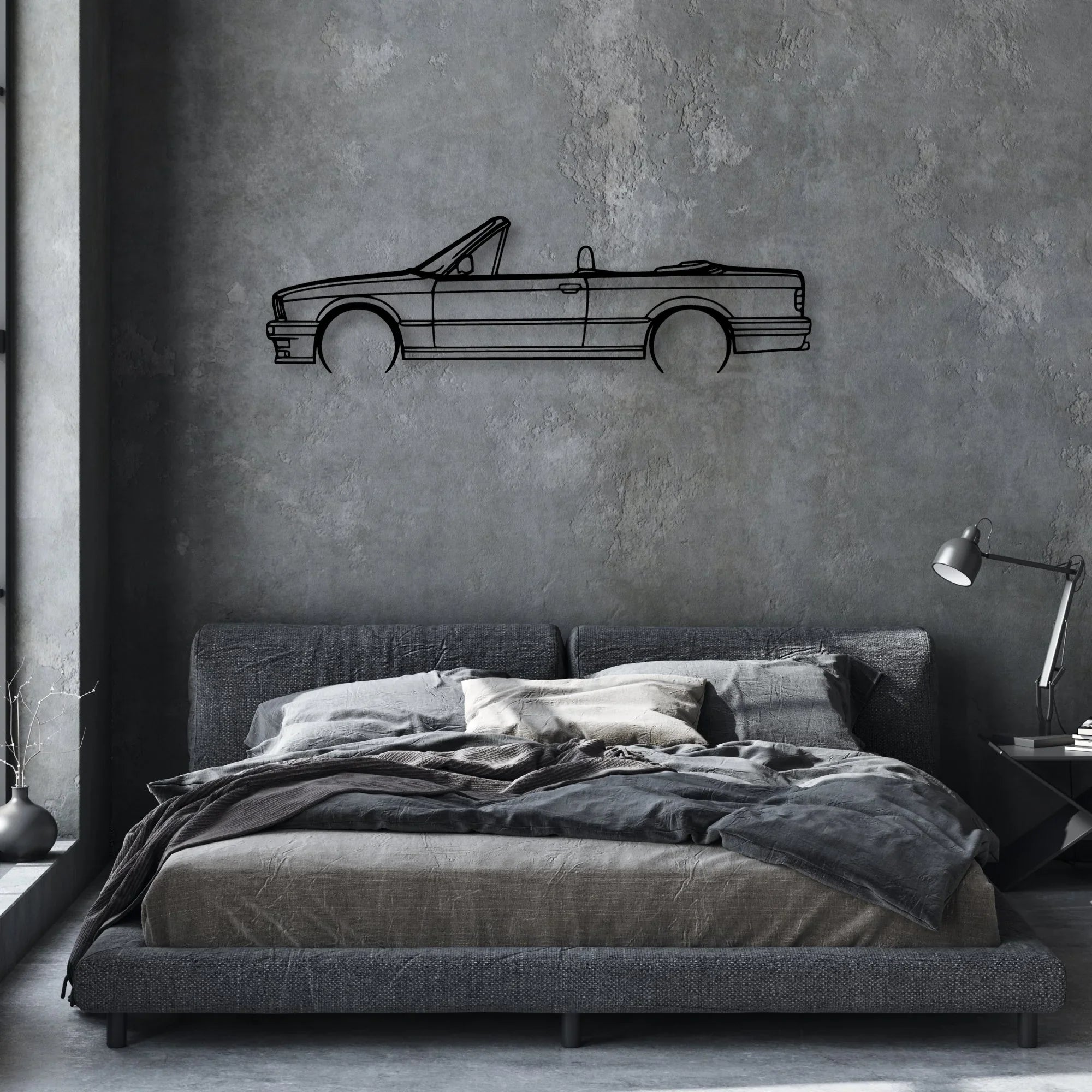 E30 Convertible Classic Silhouette Metal Wall Art - Automotive Garage Decor