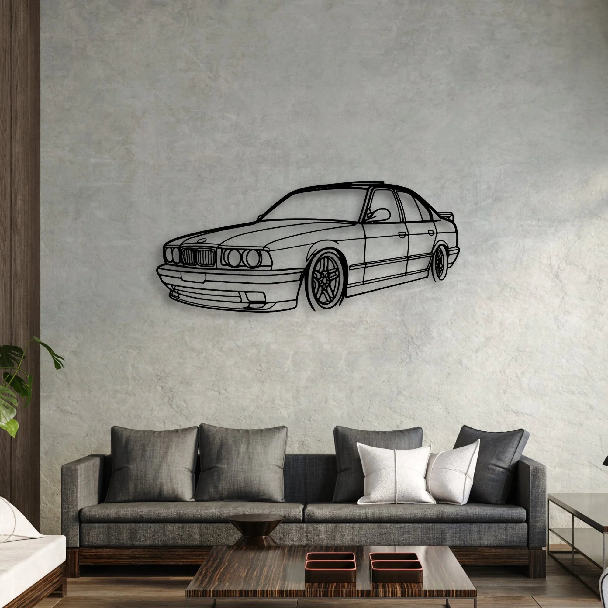 E34 Angle Classic Silhouette Metal Wall Art - Automotive Garage Decor