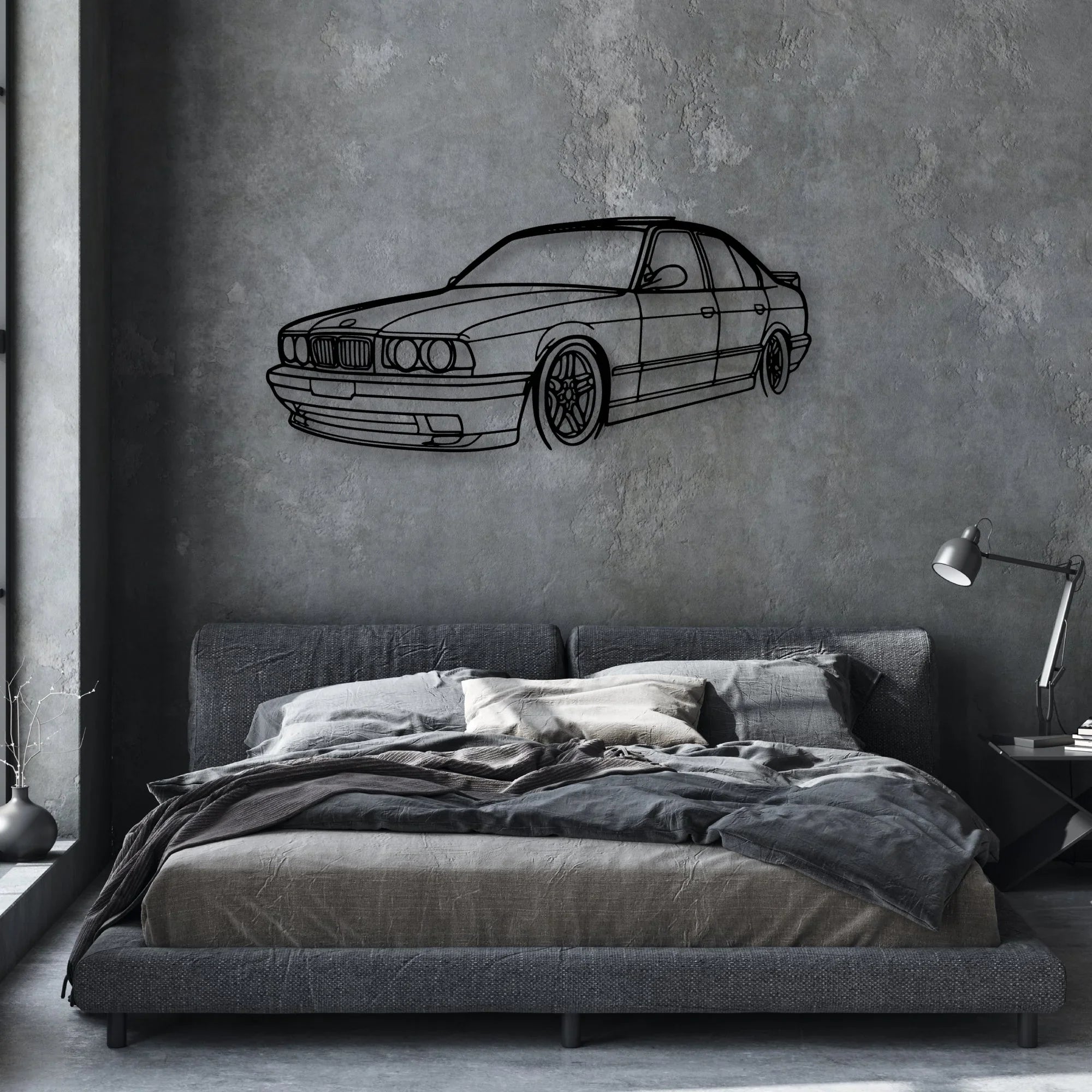 E34 Angle Classic Silhouette Metal Wall Art - Automotive Garage Decor