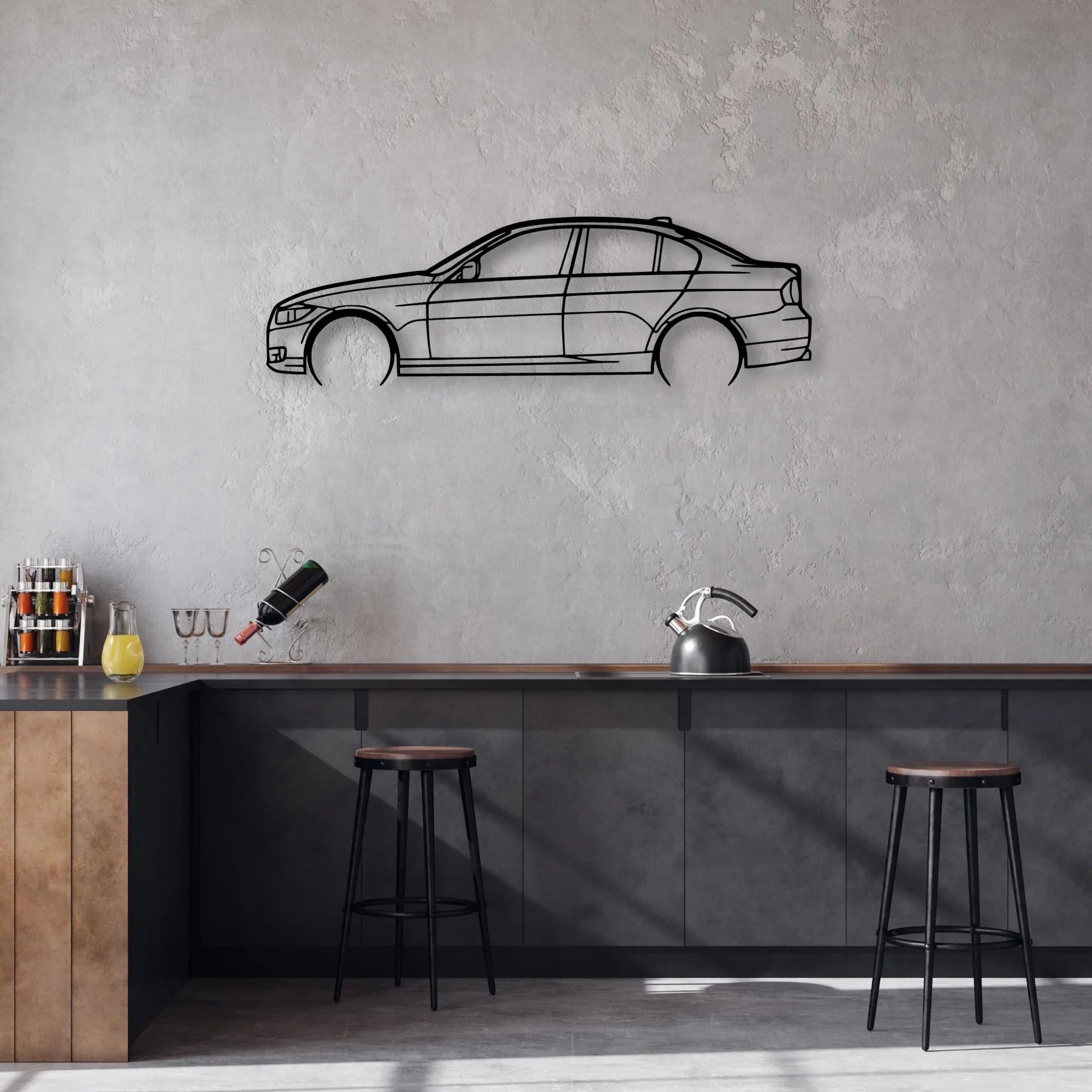 E90 2012 Classic Silhouette Metal Wall Art - Automotive Garage Decor