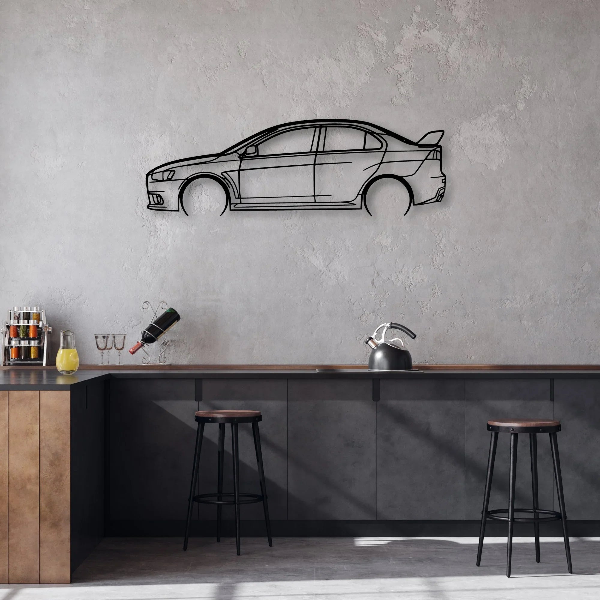 Evo X 2 Classic Silhouette Metal Wall Art - Automotive Garage Decor
