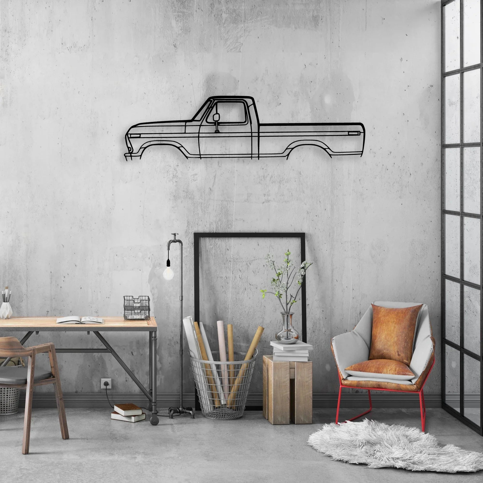 F-100 Classic Silhouette Metal Wall Art - Automotive Garage Decor