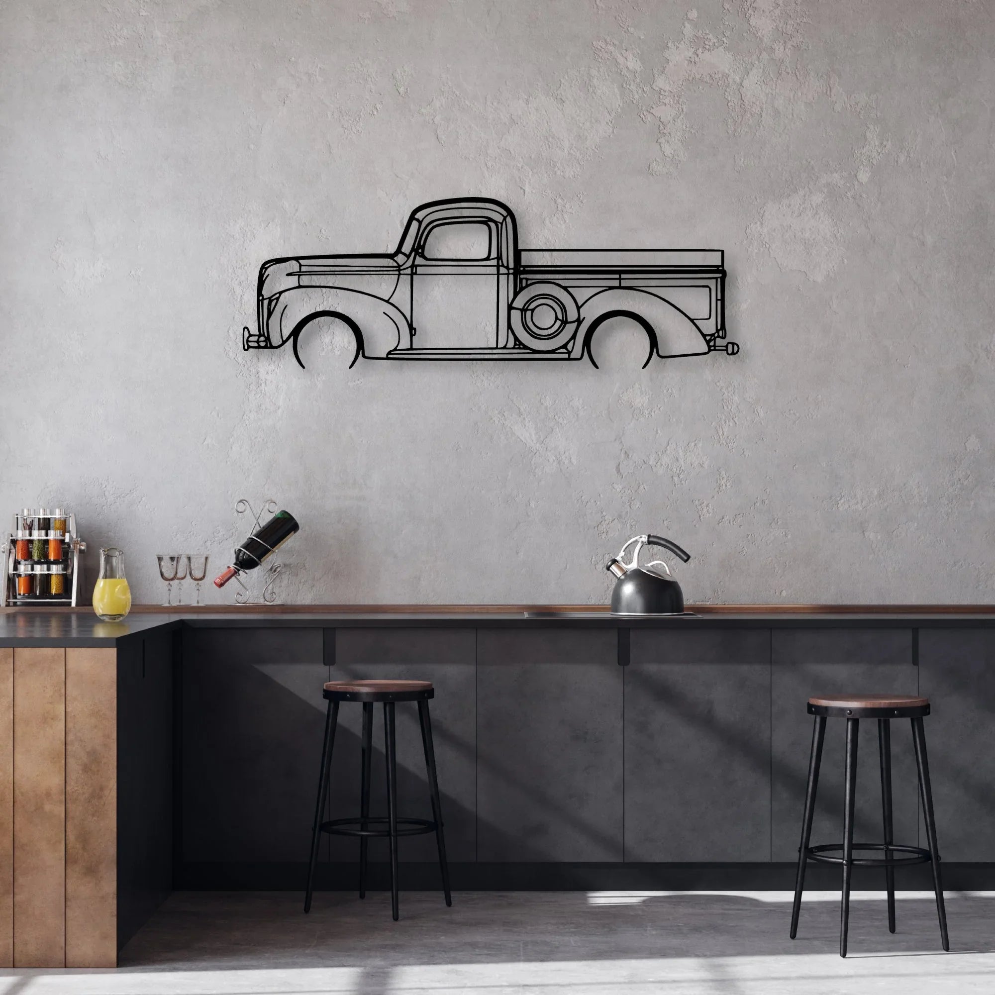 F100 1940 Classic Silhouette Metal Wall Art - Automotive Garage Decor