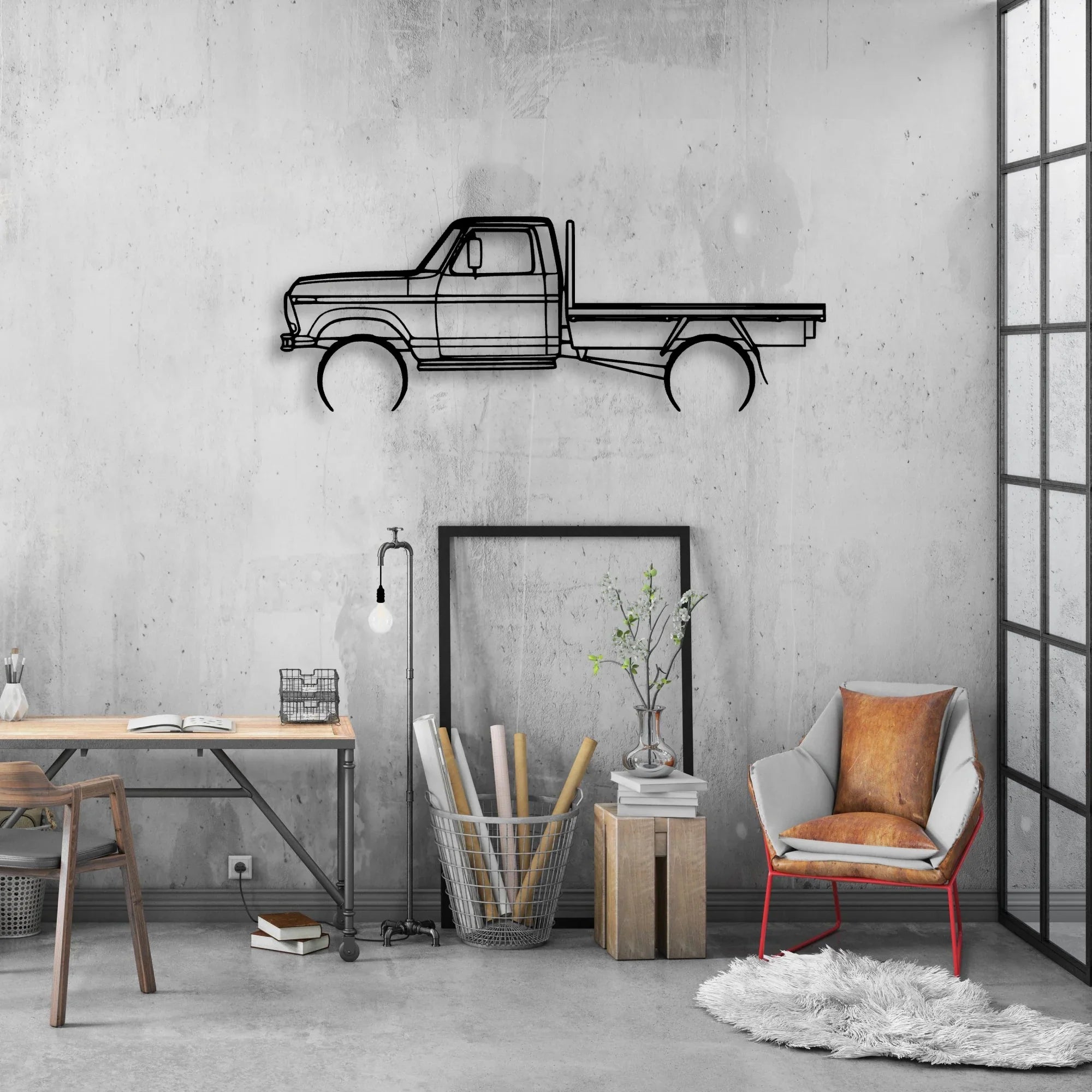 F100 Tray 1977 Classic Silhouette Metal Wall Art - Automotive Garage Decor