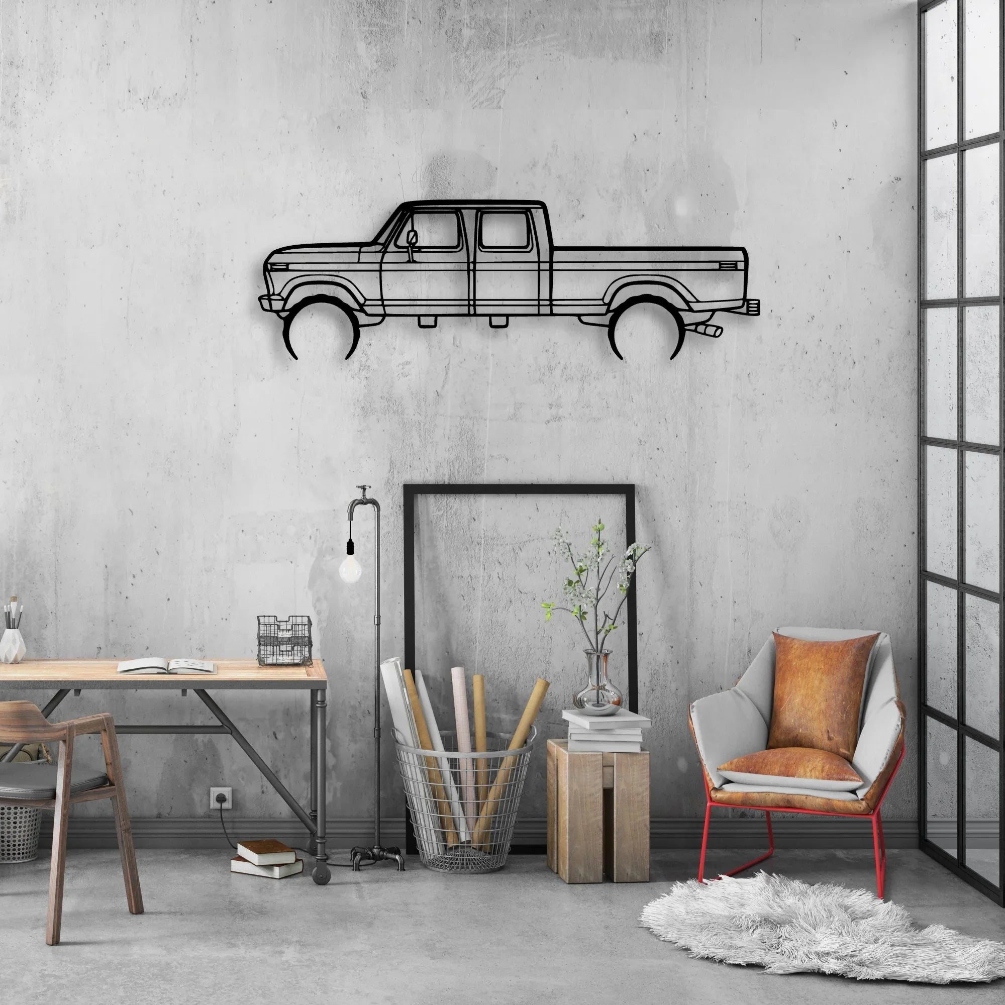 F350 1976 Classic Silhouette Metal Wall Art - Automotive Garage Decor