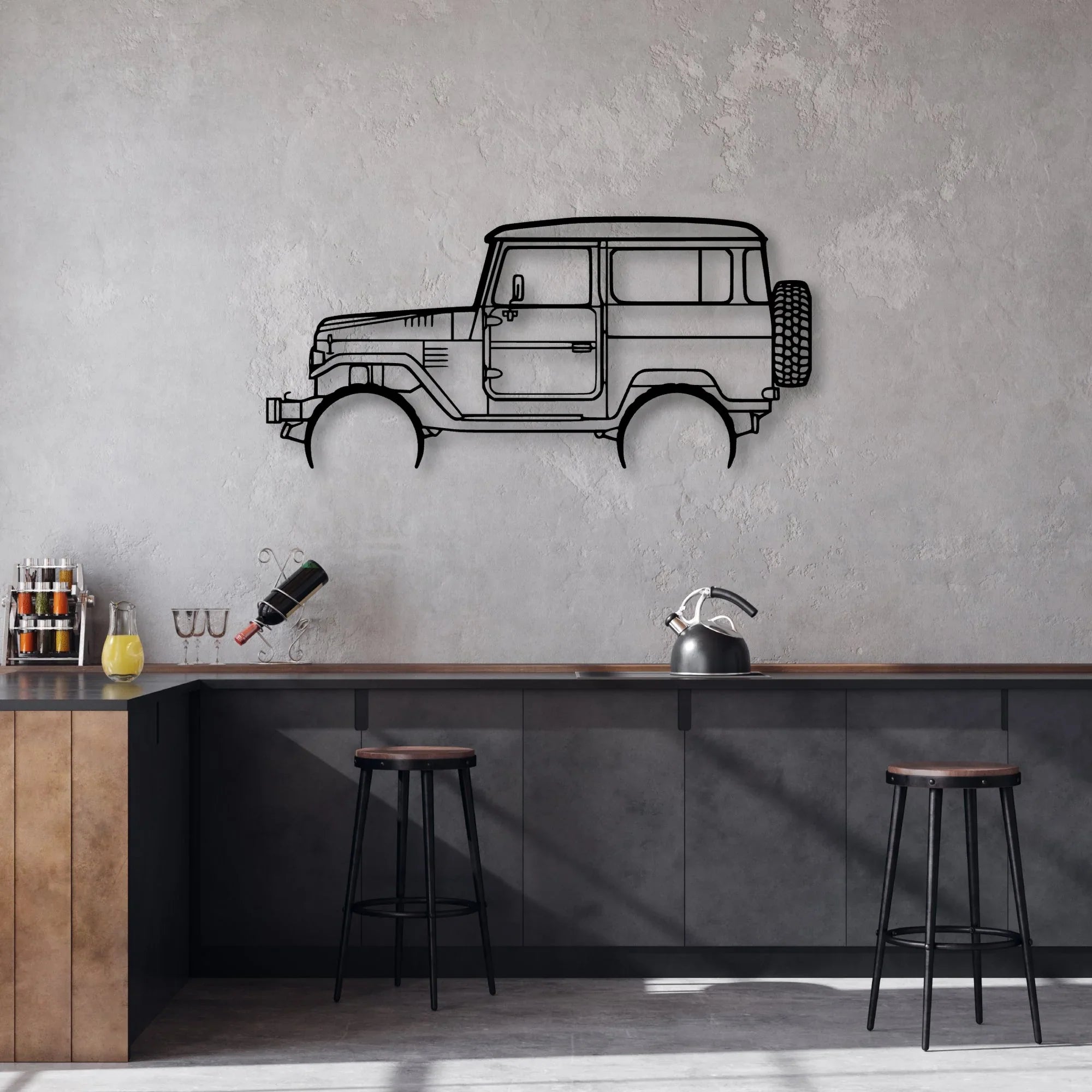 FJ40 1977 Classic Silhouette Metal Wall Art - Automotive Garage Decor