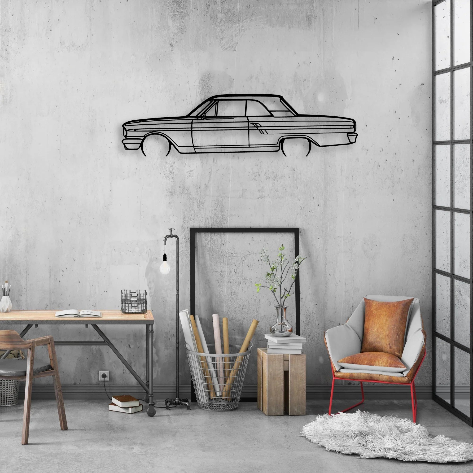 Fairlane Coupe 1964 2 Classic Silhouette Metal Wall Art - Automotive Garage Decor