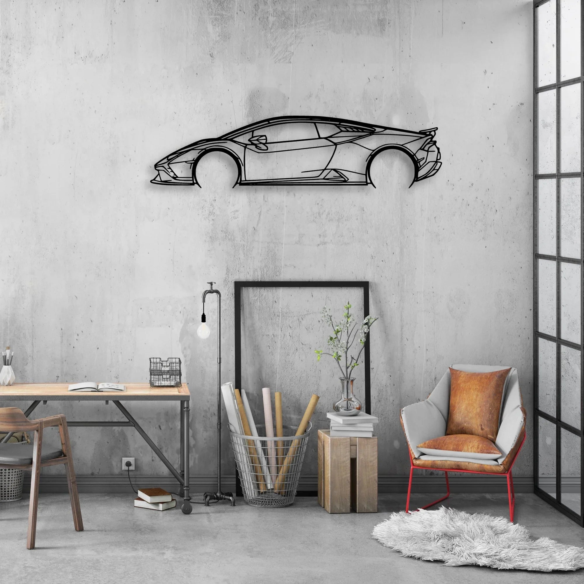 Huracan Tecnica 2023 Classic Silhouette Metal Wall Art - Automotive Garage Decor