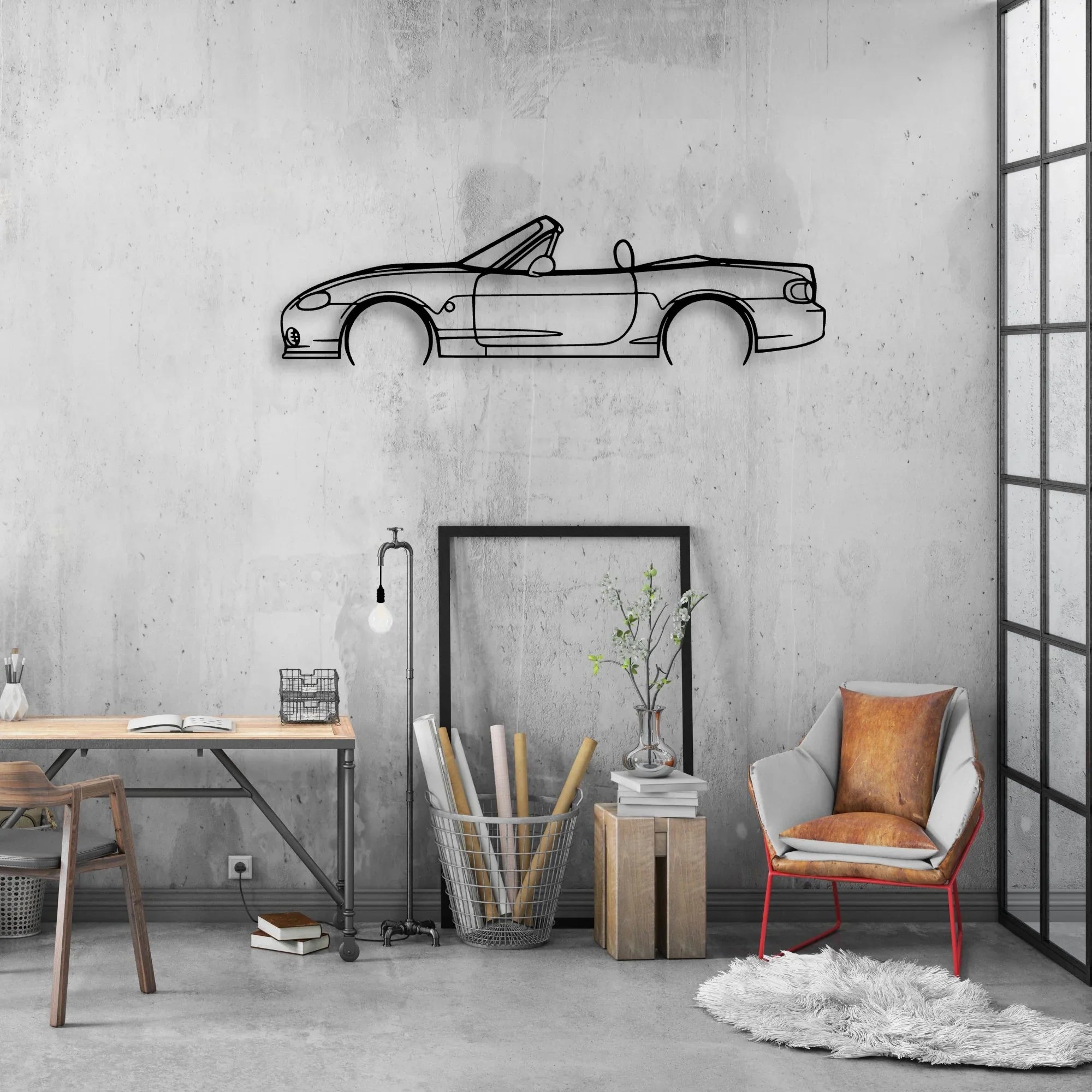 MX 5 NB Classic Silhouette Metal Wall Art - Automotive Garage Decor